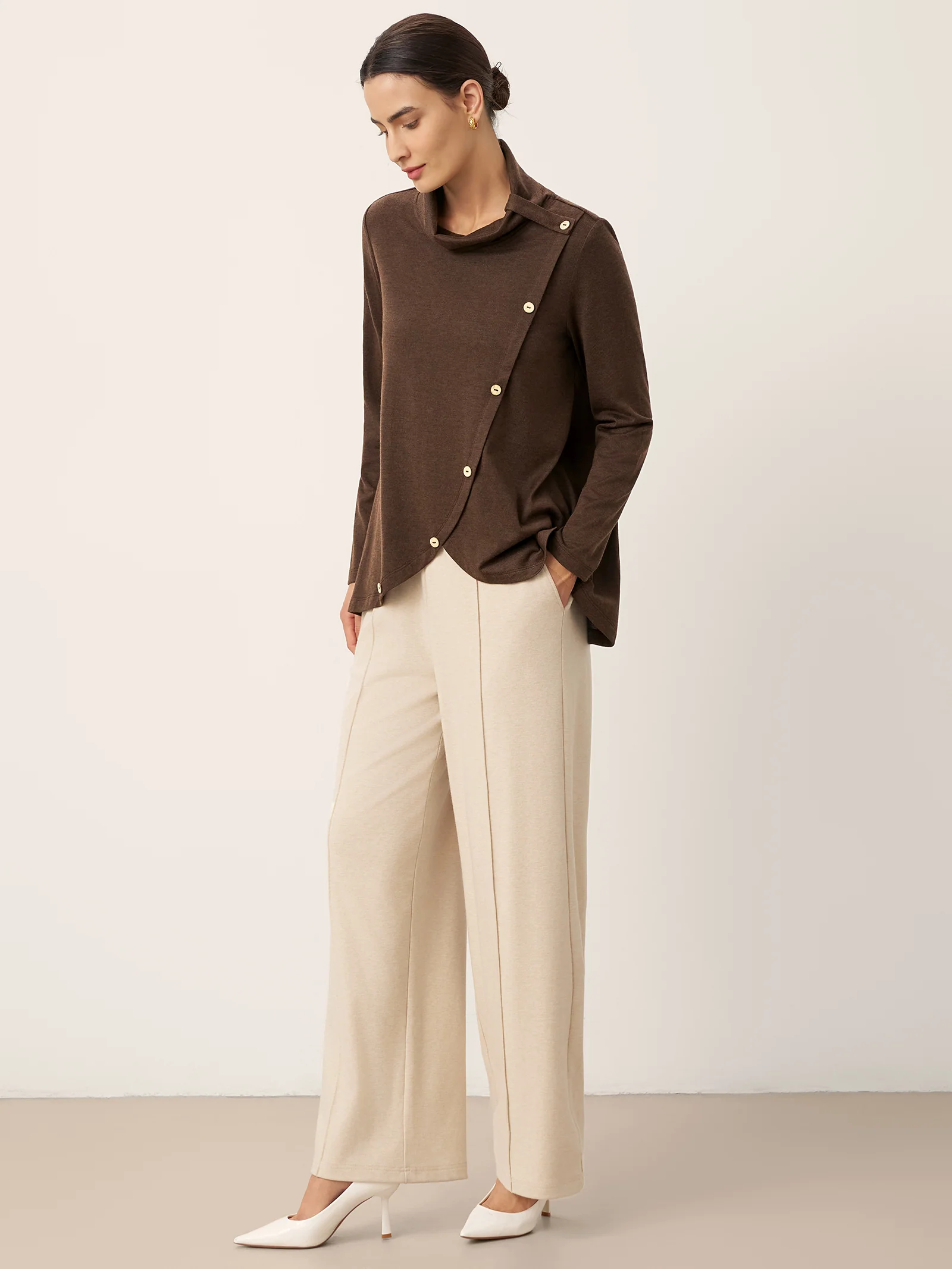 Wool Asymmetric Hem Long Sleeve Top CHARITY - Image 5