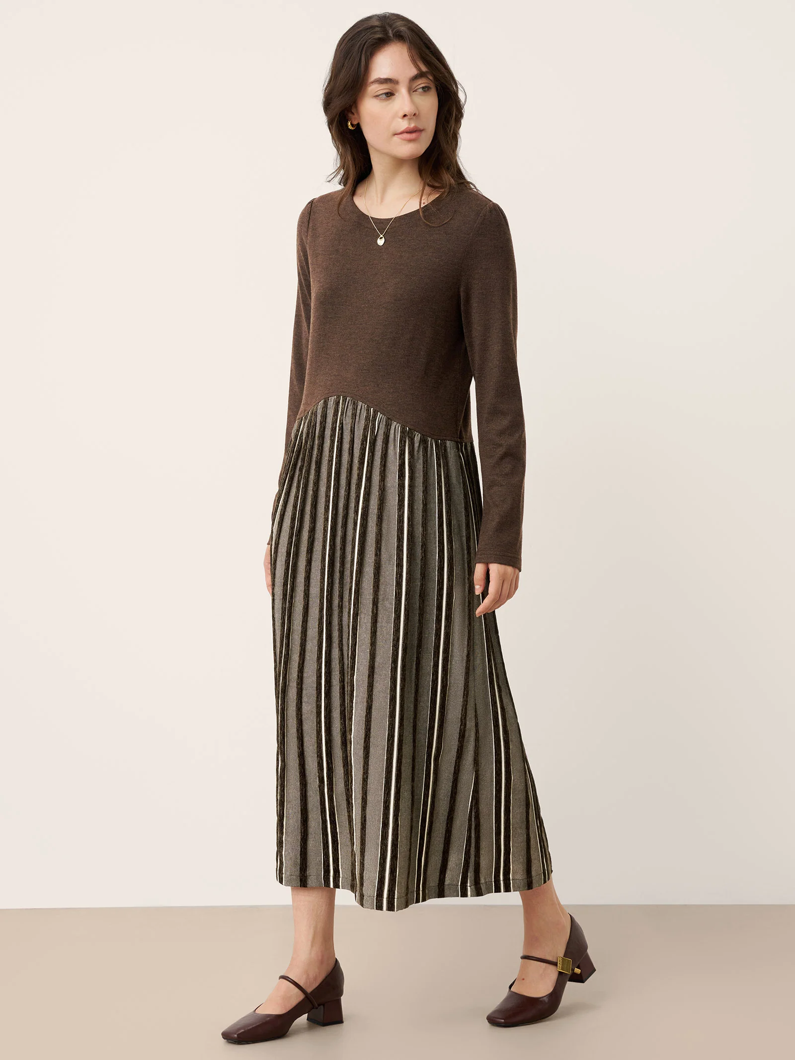 Wool Cotton Panel Crescent Waist Maxi Dress CORALINE