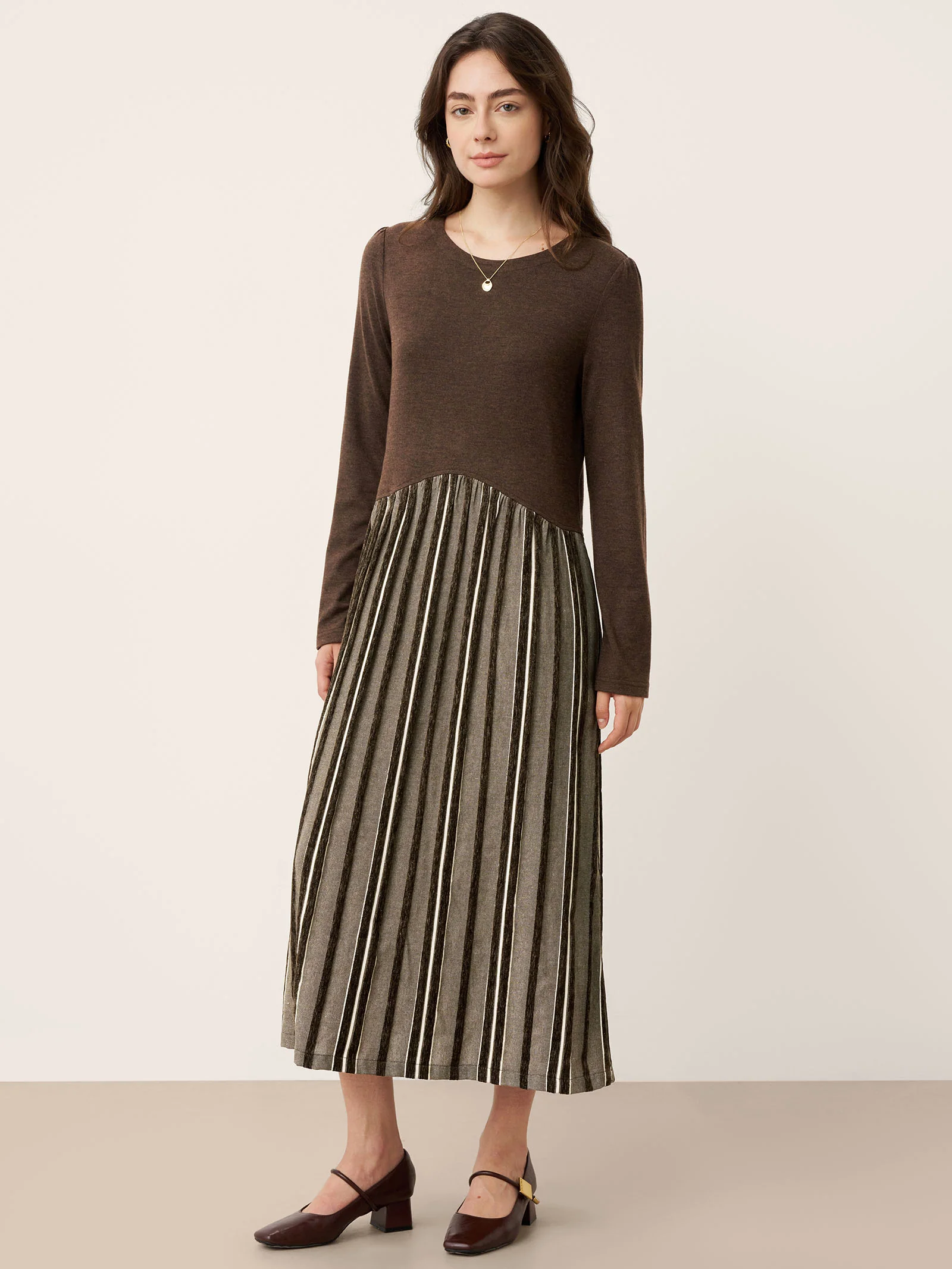 Wool Cotton Panel Crescent Waist Maxi Dress CORALINE - Image 2