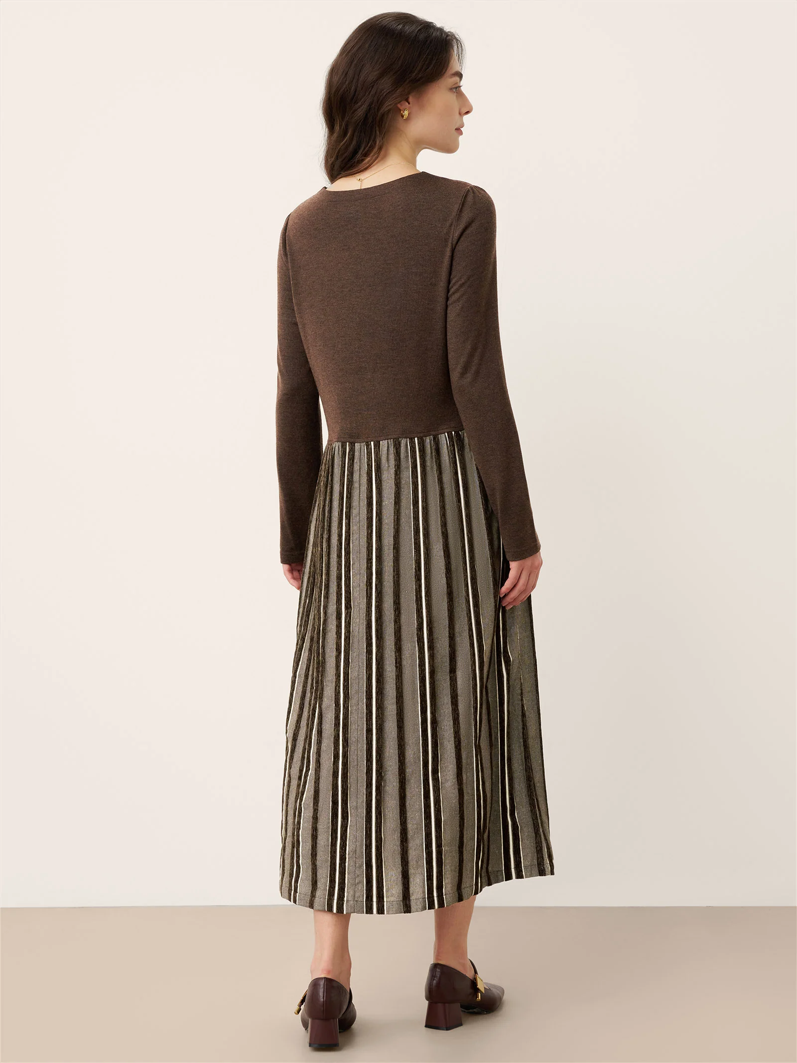 Wool Cotton Panel Crescent Waist Maxi Dress CORALINE - Image 3