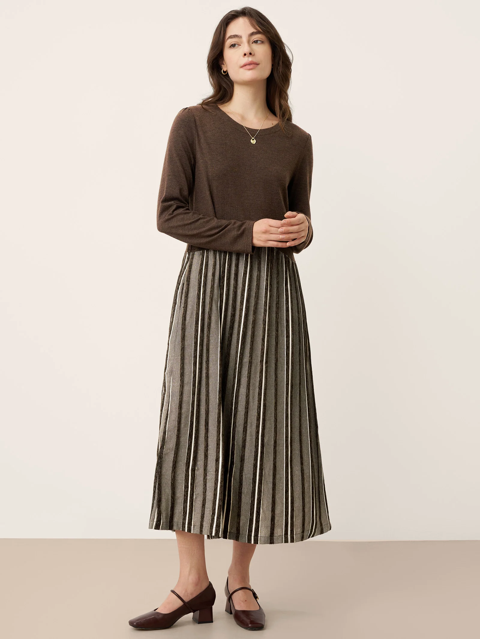 Wool Cotton Panel Crescent Waist Maxi Dress CORALINE - Image 4