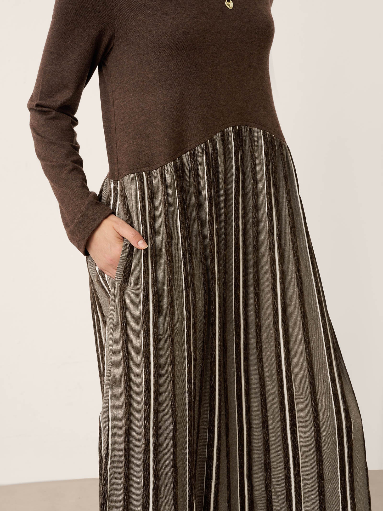 Wool Cotton Panel Crescent Waist Maxi Dress CORALINE - Image 5