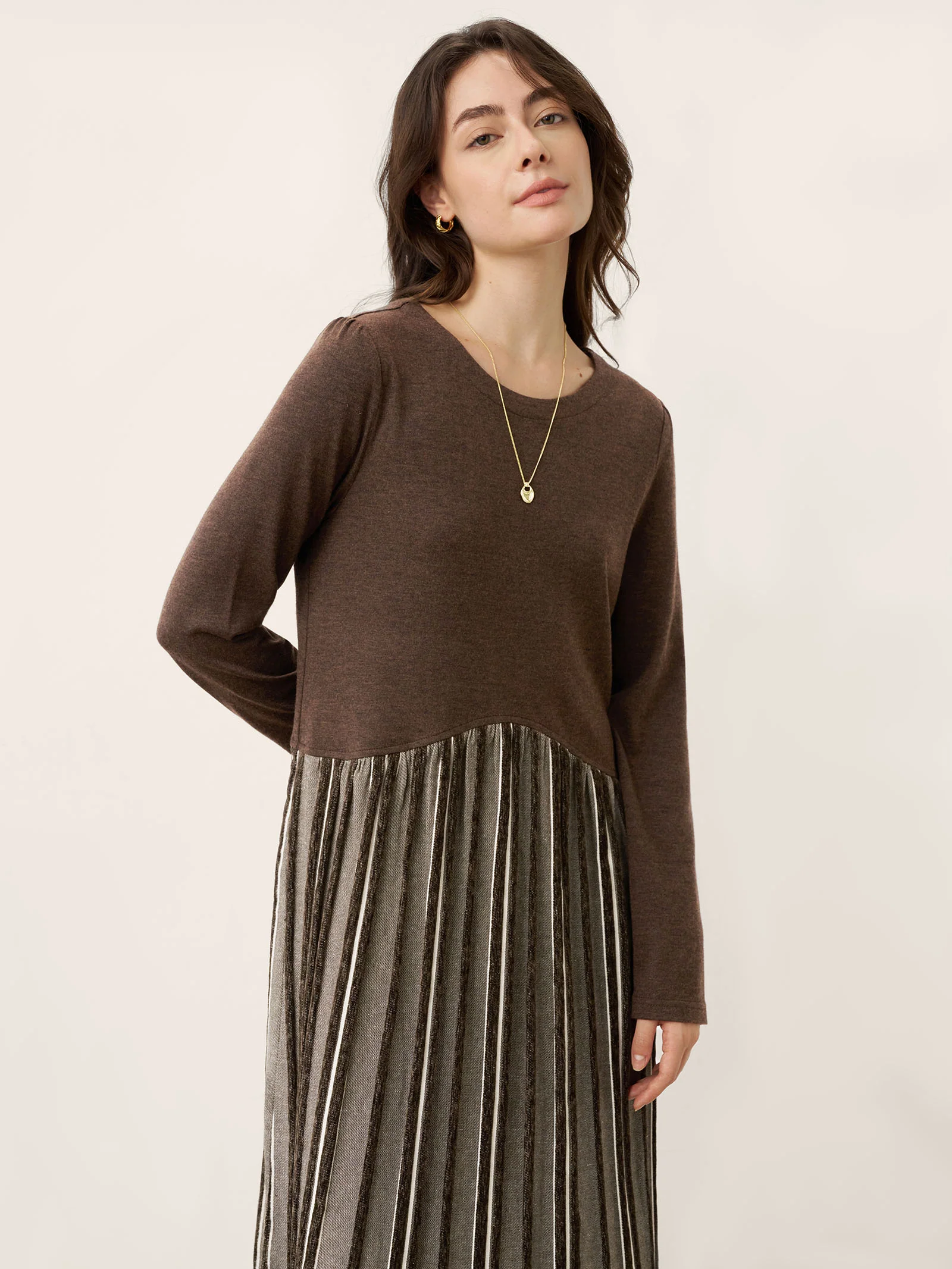 Wool Cotton Panel Crescent Waist Maxi Dress CORALINE - Image 6