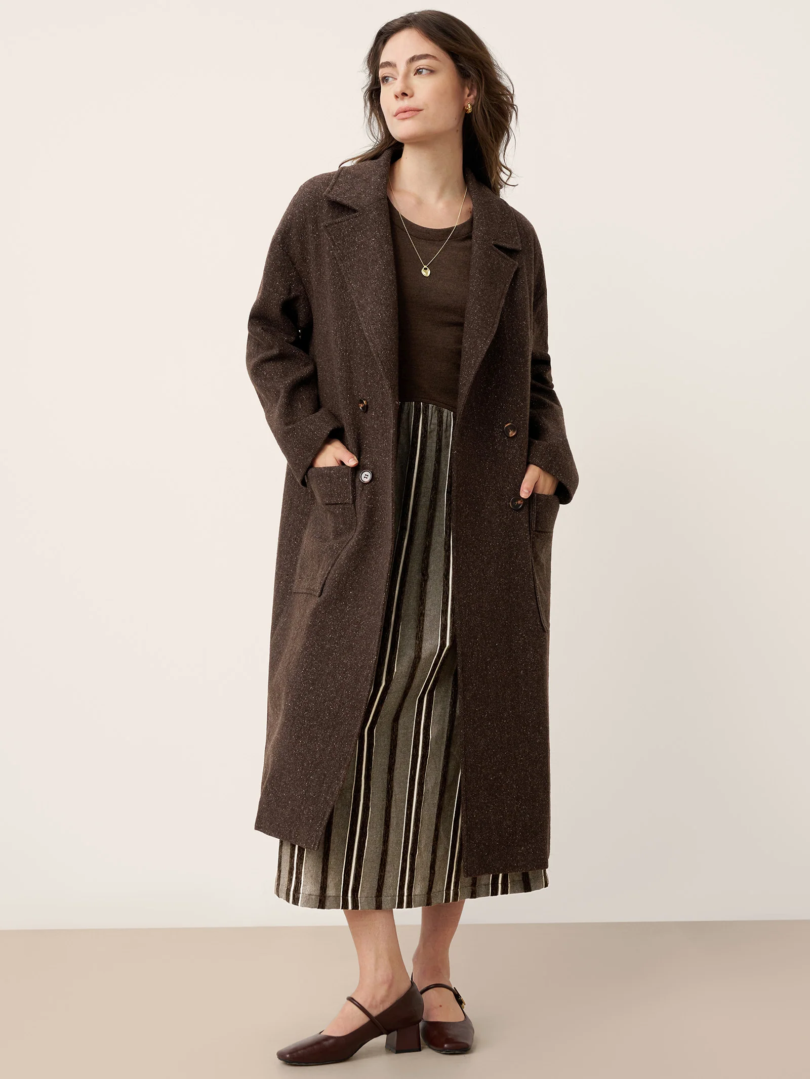 Wool Cotton Panel Crescent Waist Maxi Dress CORALINE - Image 7