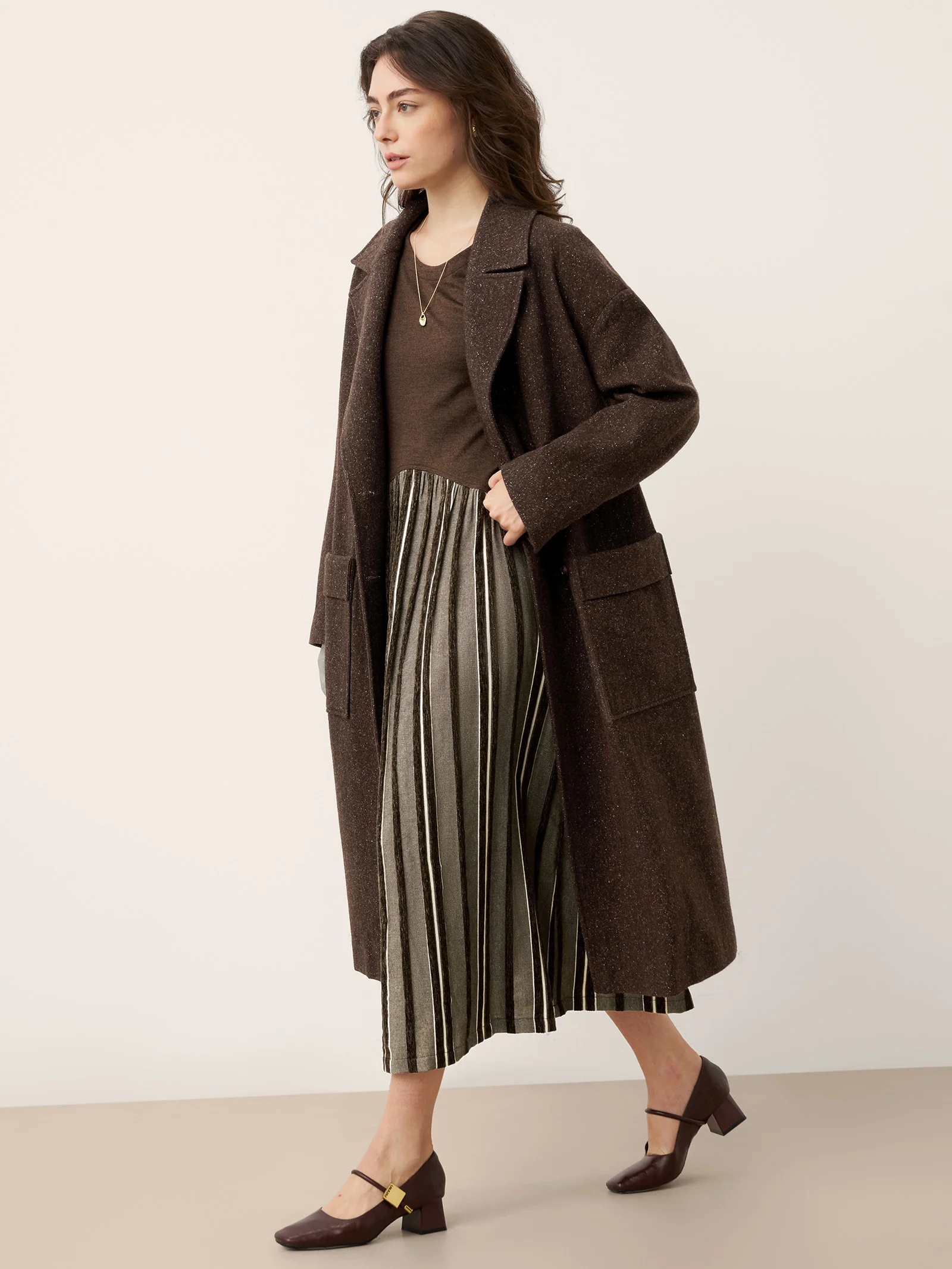 Wool Cotton Panel Crescent Waist Maxi Dress CORALINE - Image 8