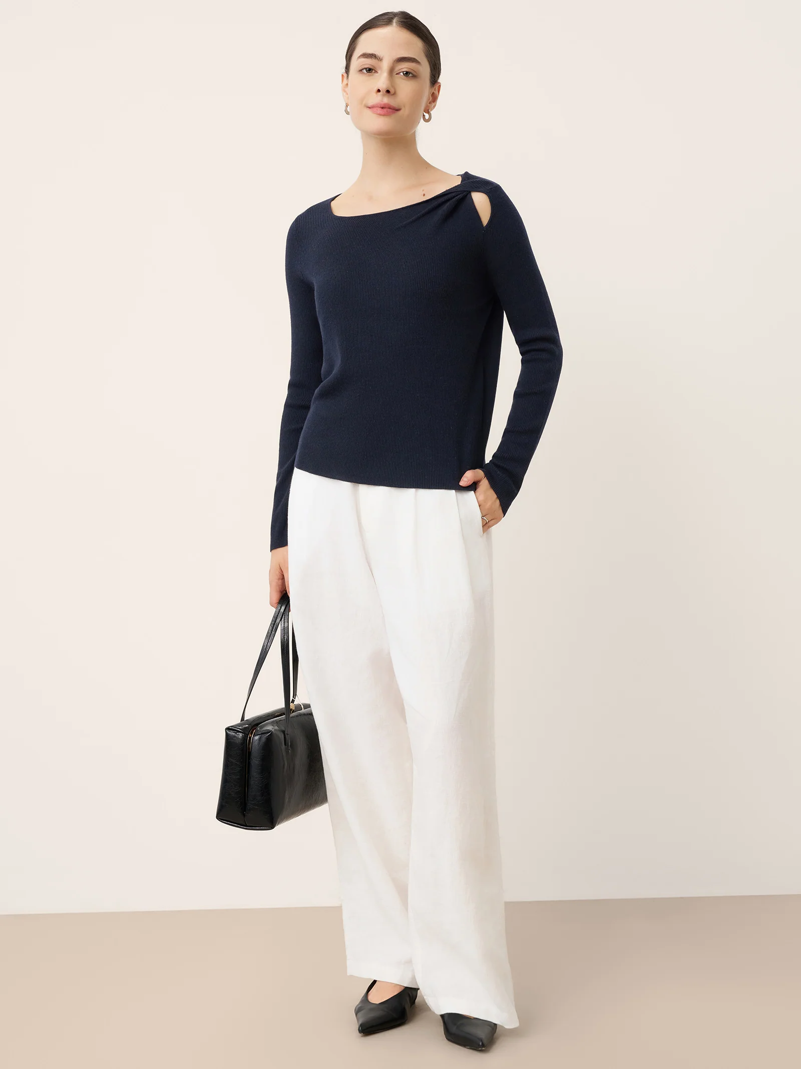 Merino Wool Knot Detail Asymmetric Cutout Top QUINNLEY - Image 7