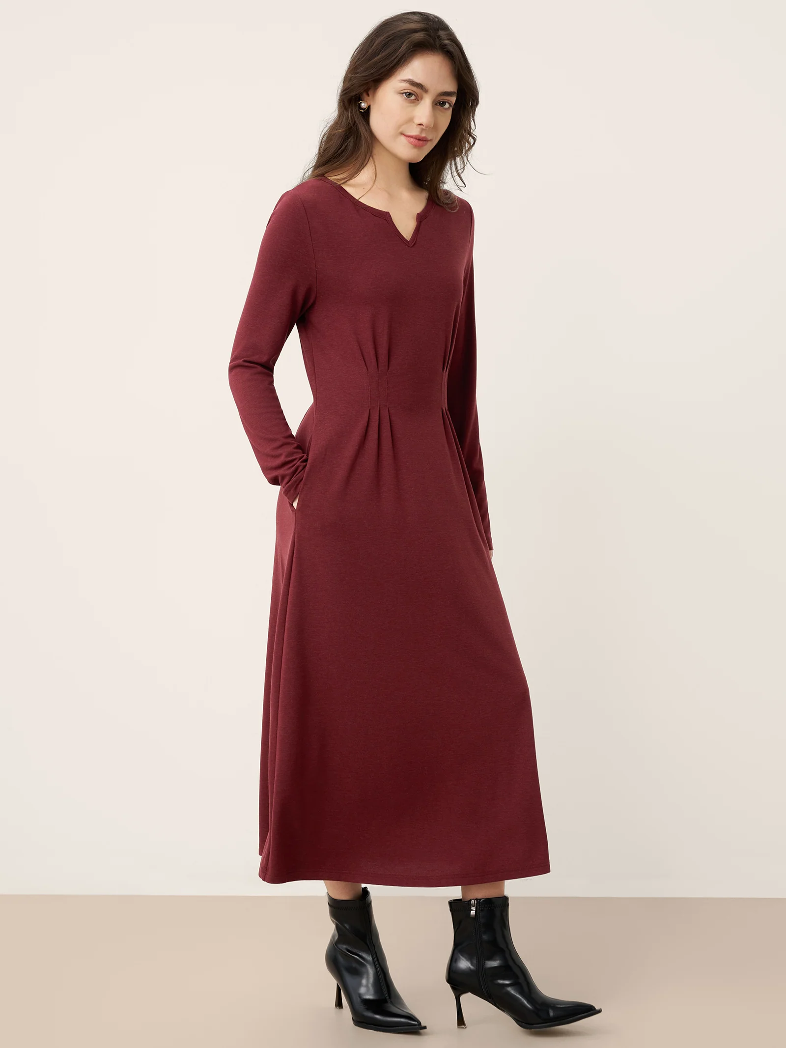 Wool Lyocell Sculpted Inverted Pleat Midi Dress DARIA - Image 3