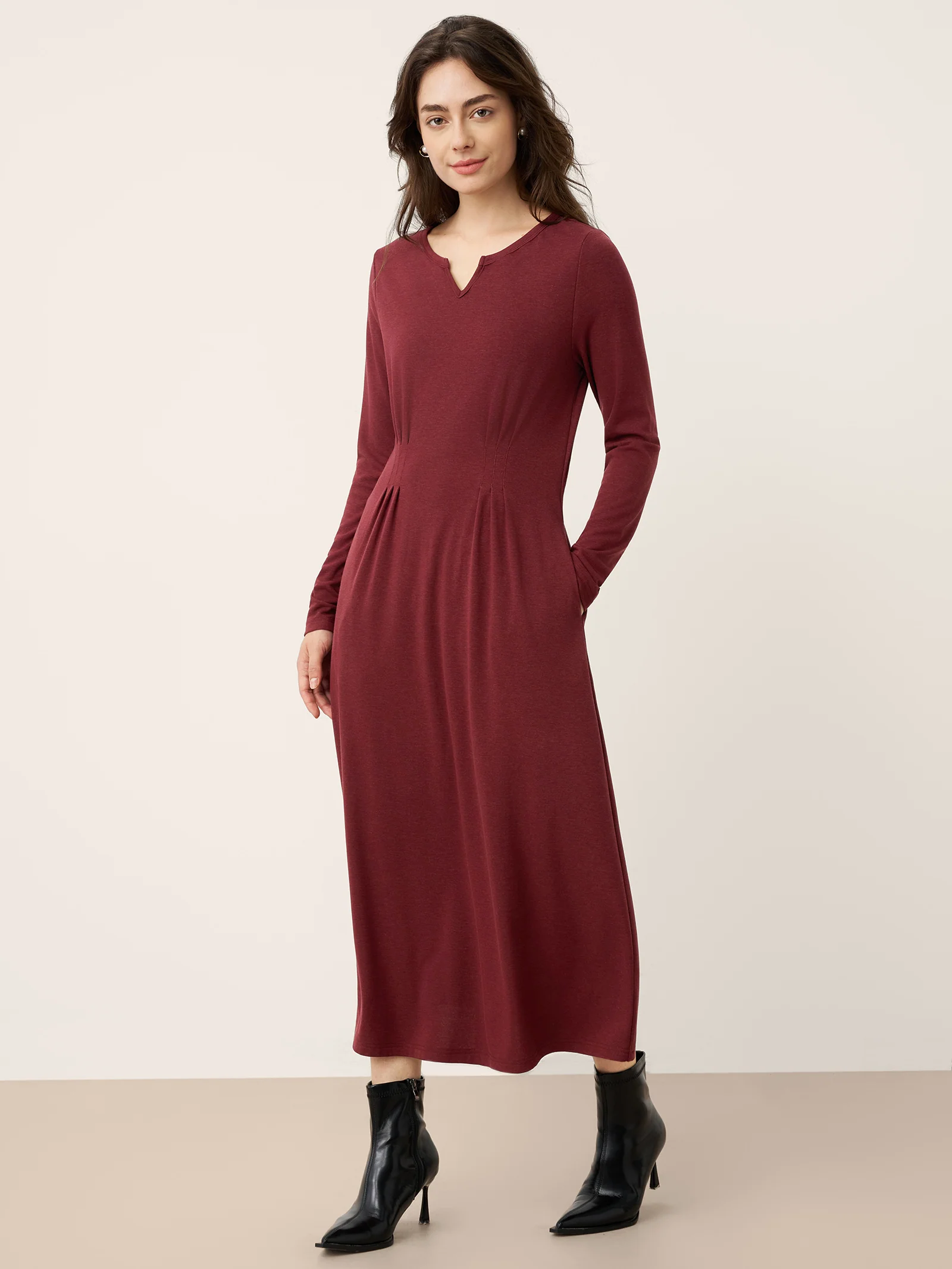 Wool Lyocell Sculpted Inverted Pleat Midi Dress DARIA - Image 4