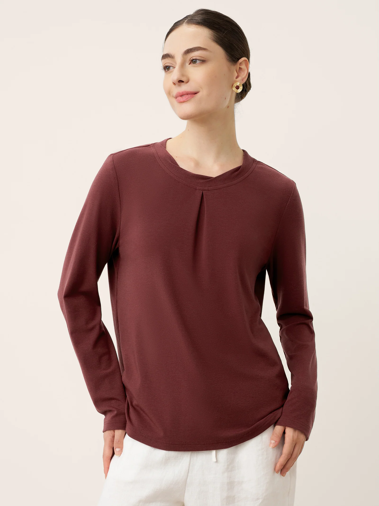 Wool Lyocell Twisted Neck Pullover Top NERISSA