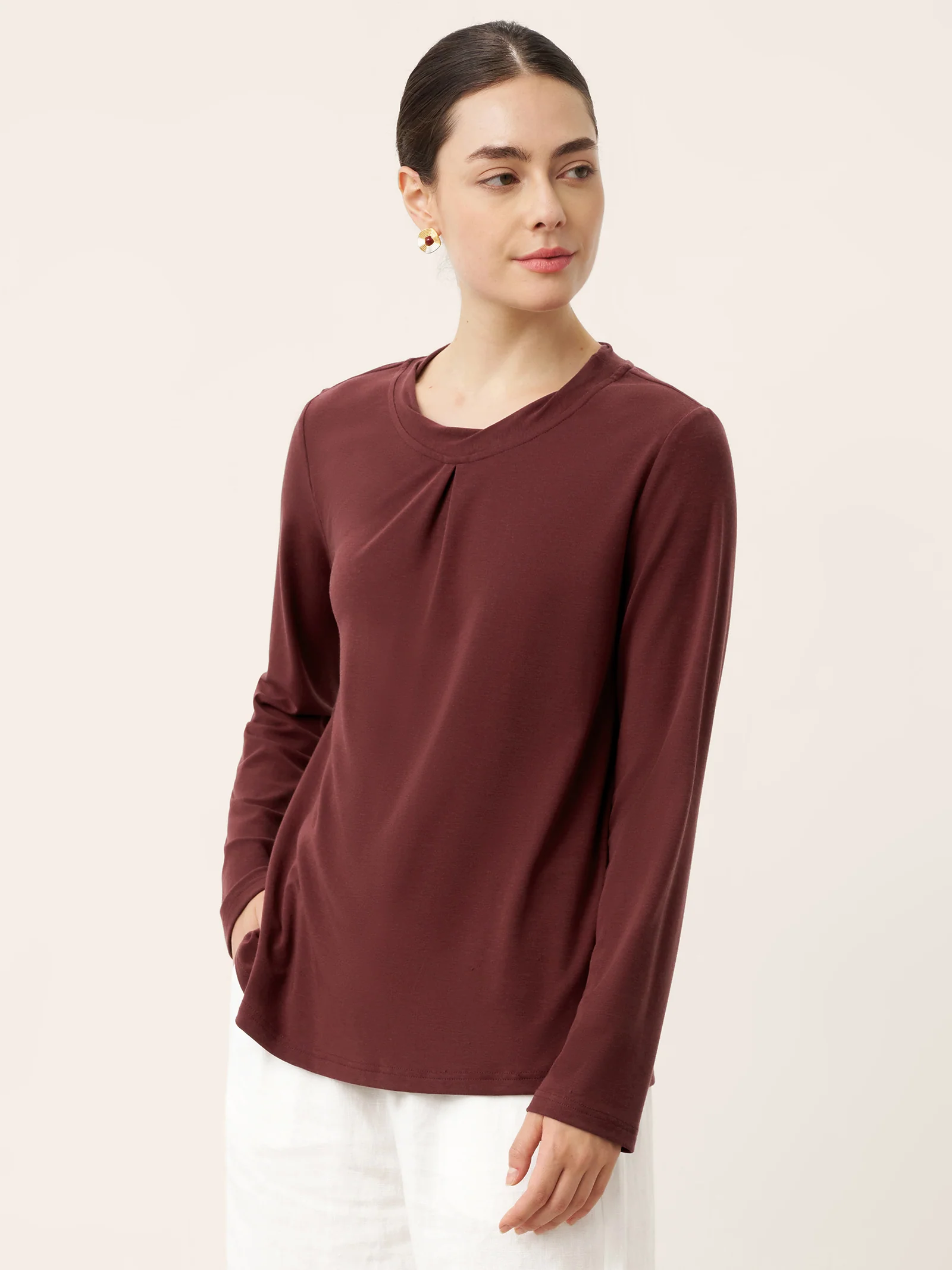 Wool Lyocell Twisted Neck Pullover Top NERISSA - Image 2