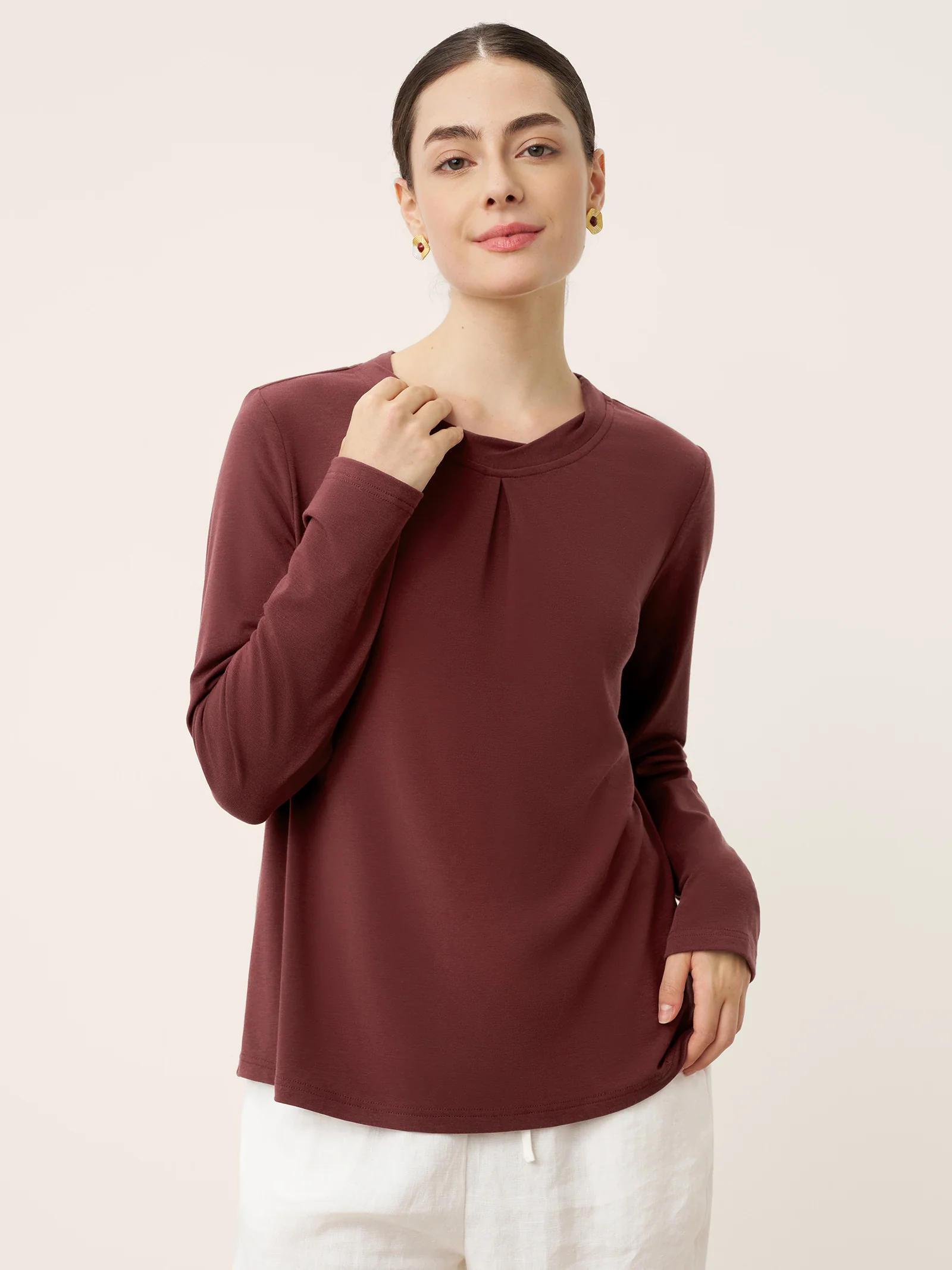 Wool Lyocell Twisted Neck Pullover Top NERISSA - Image 4