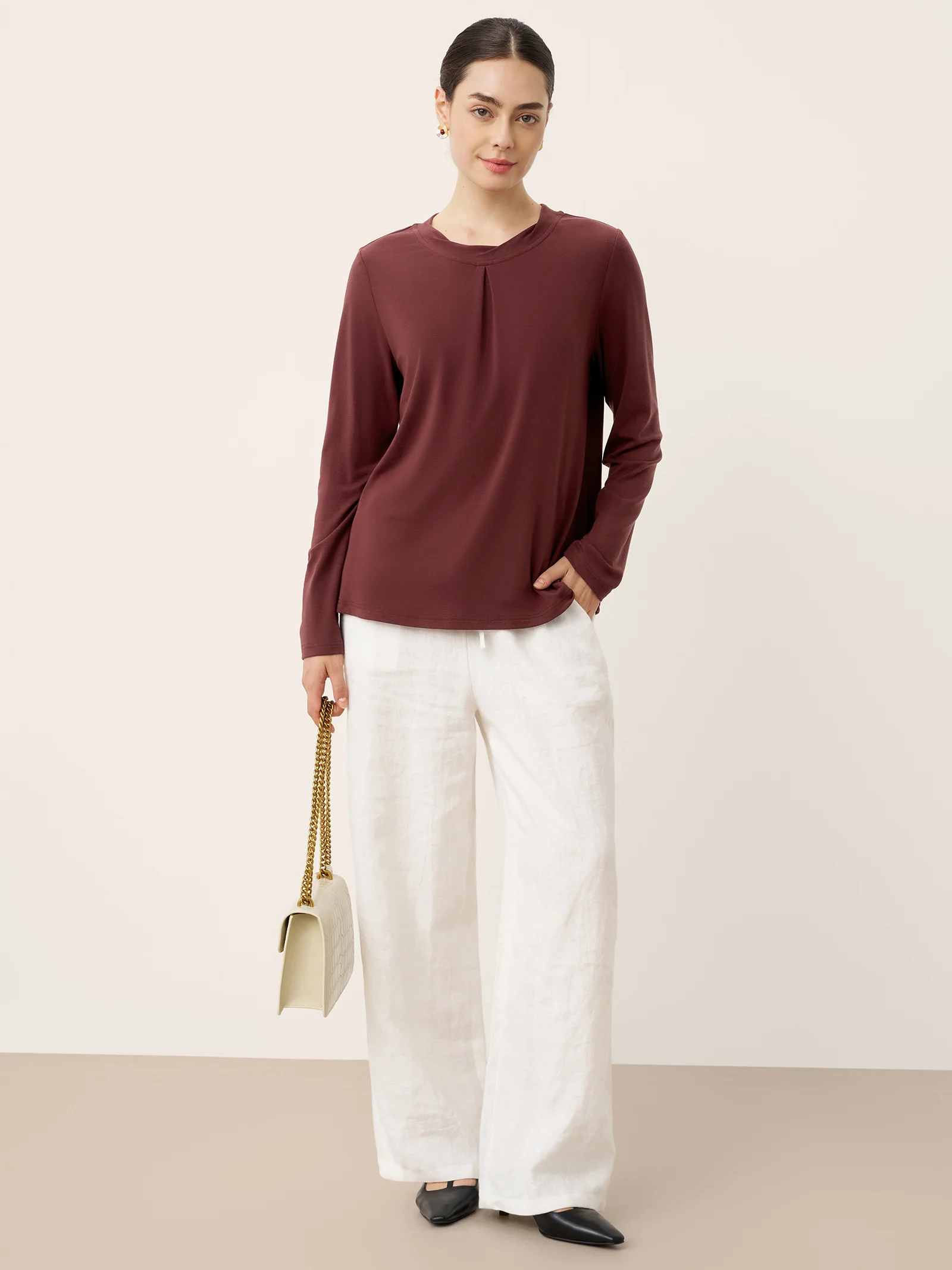 Wool Lyocell Twisted Neck Pullover Top NERISSA - Image 5