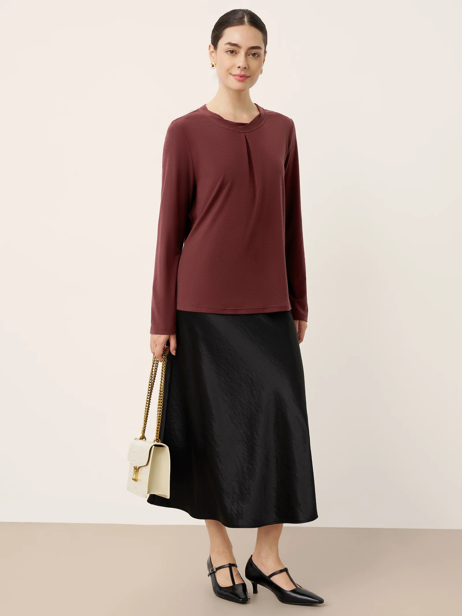 Wool Lyocell Twisted Neck Pullover Top NERISSA - Image 6