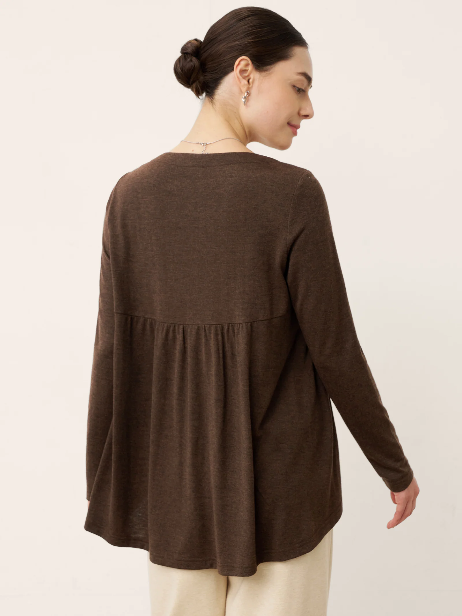 Wool Panelled Ruched Asymmetric Hem Top KALISTA - Image 2