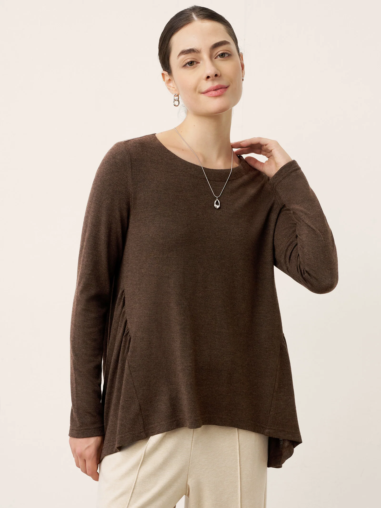 Wool Panelled Ruched Asymmetric Hem Top KALISTA - Image 4