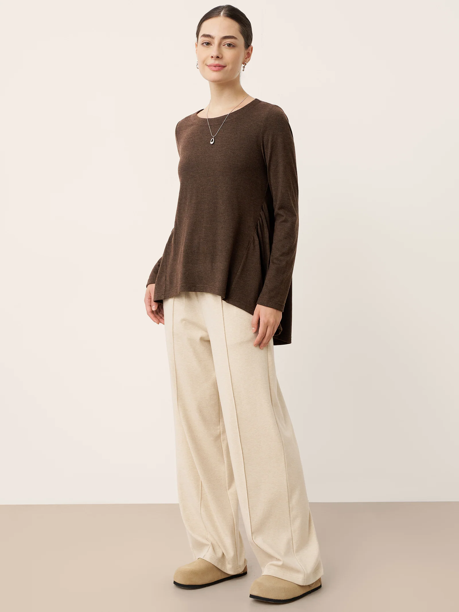 Wool Panelled Ruched Asymmetric Hem Top KALISTA - Image 5