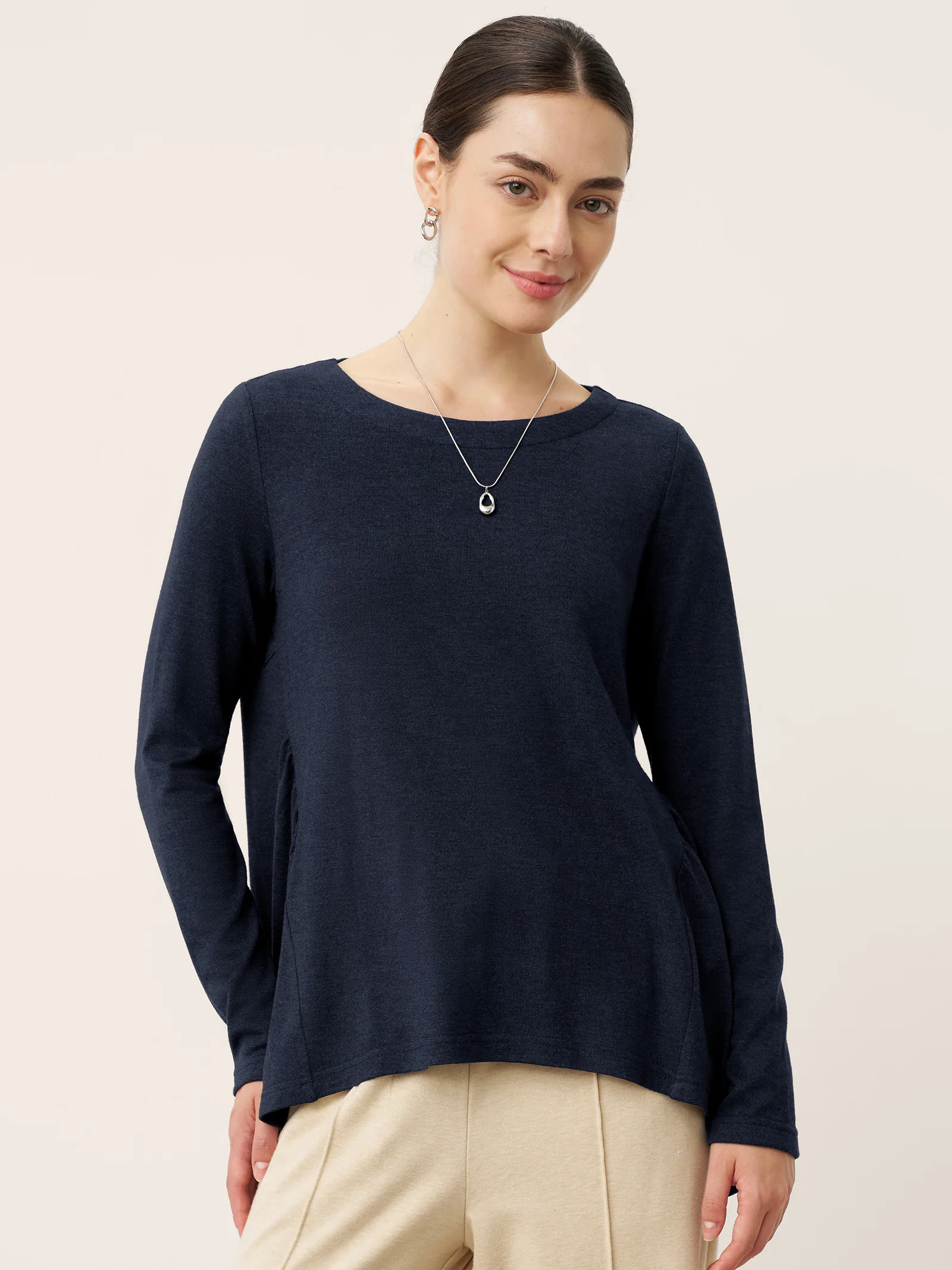 Wool Panelled Ruched Asymmetric Hem Top KALISTA - Image 8