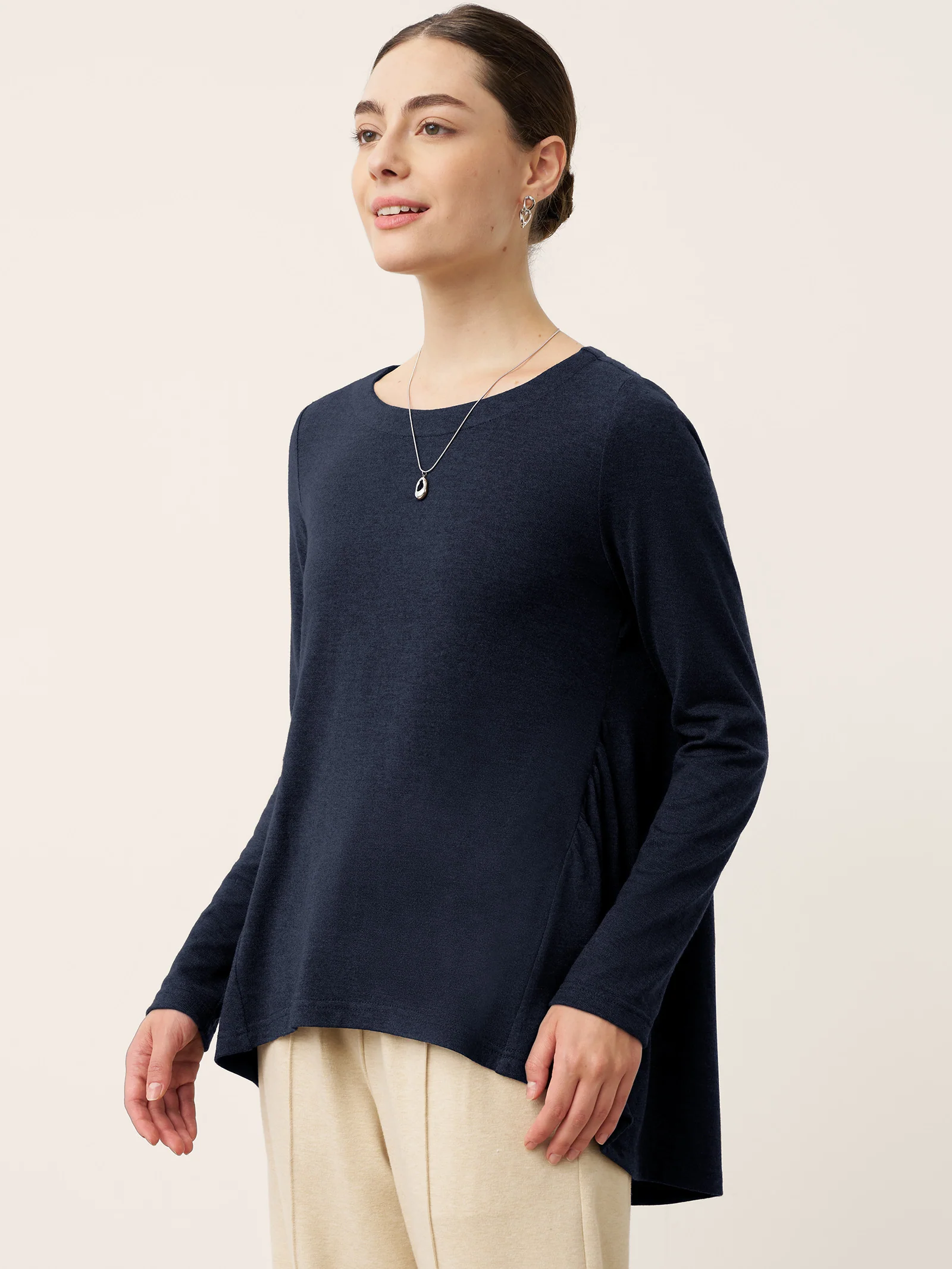 Wool Panelled Ruched Asymmetric Hem Top KALISTA - Image 9