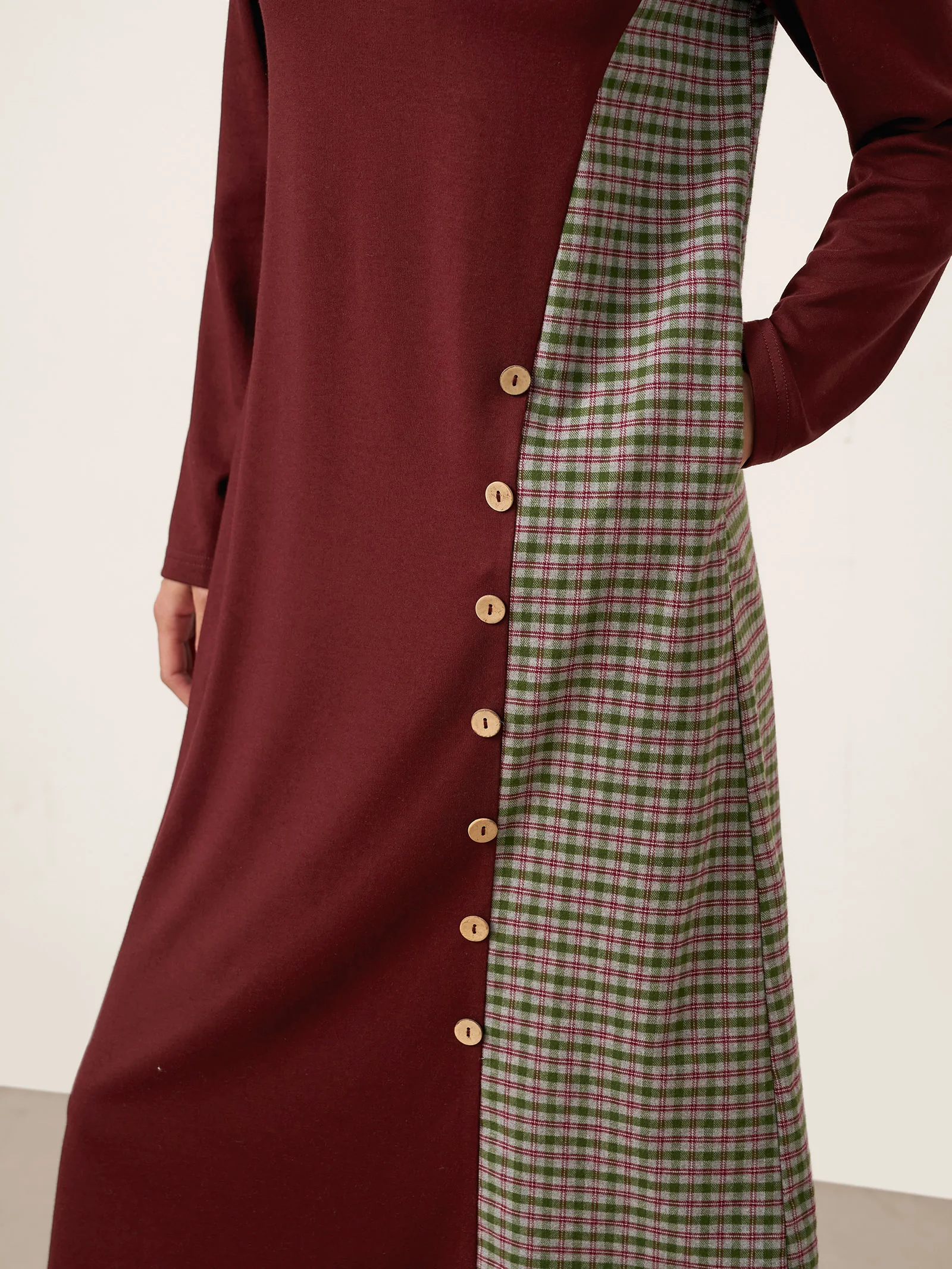 Wool Plaid Panel Midi Dress ALIA - Image 6