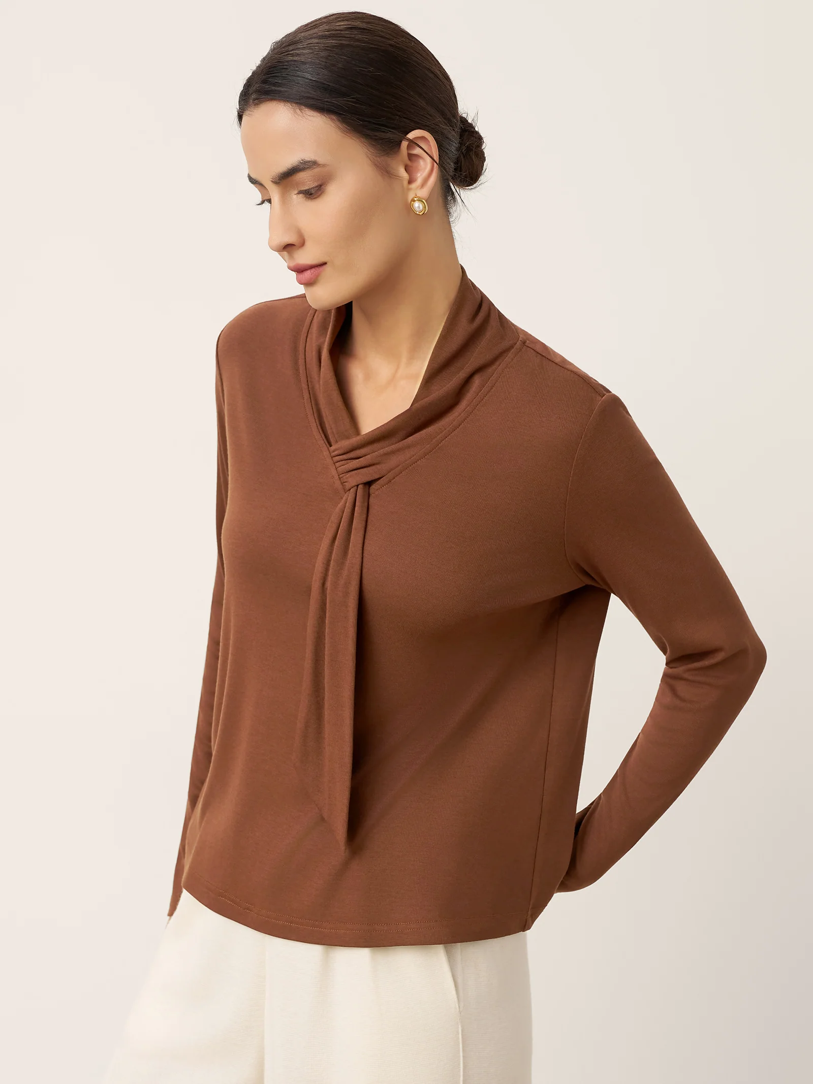 Wool Scarf Collar Long Sleeve Top ALESSIA - Image 2