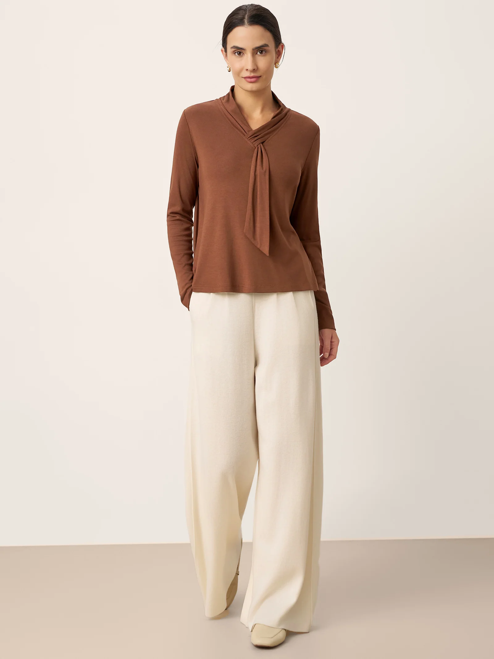 Wool Scarf Collar Long Sleeve Top ALESSIA - Image 4