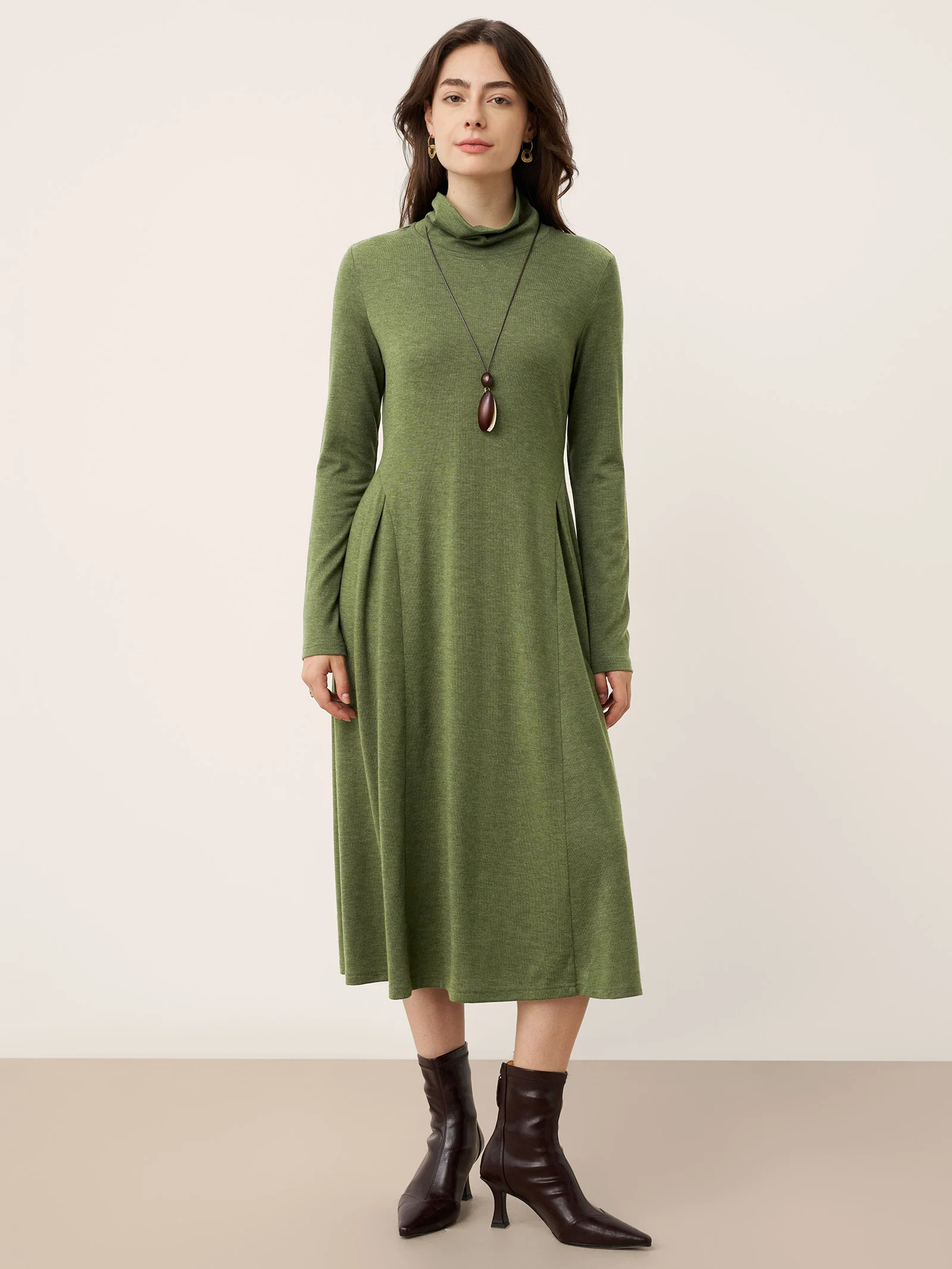Wool Sculpted Pleats Turtleneck Maxi Dress BRIAR