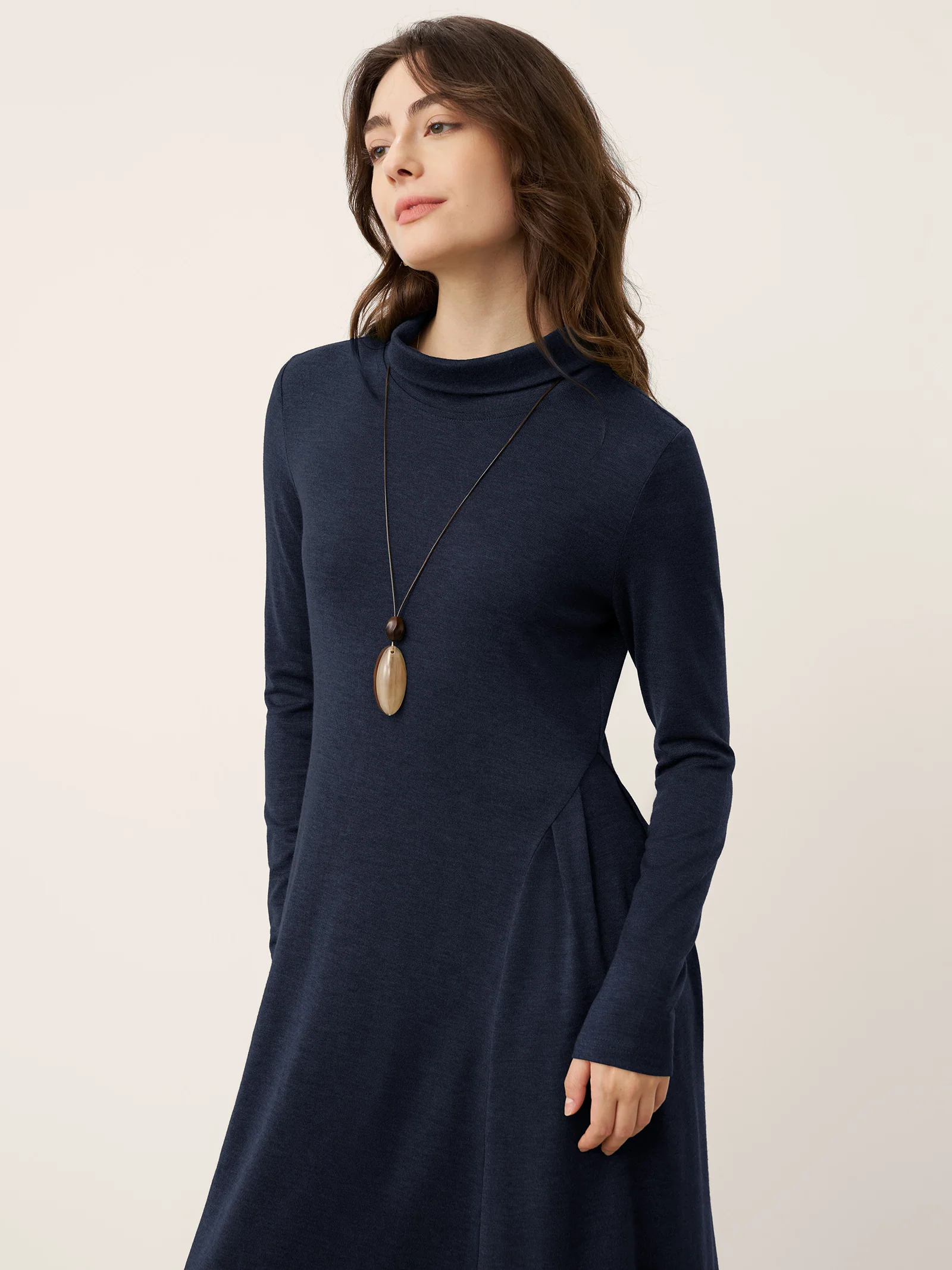 Wool Sculpted Pleats Turtleneck Maxi Dress BRIAR - Image 10
