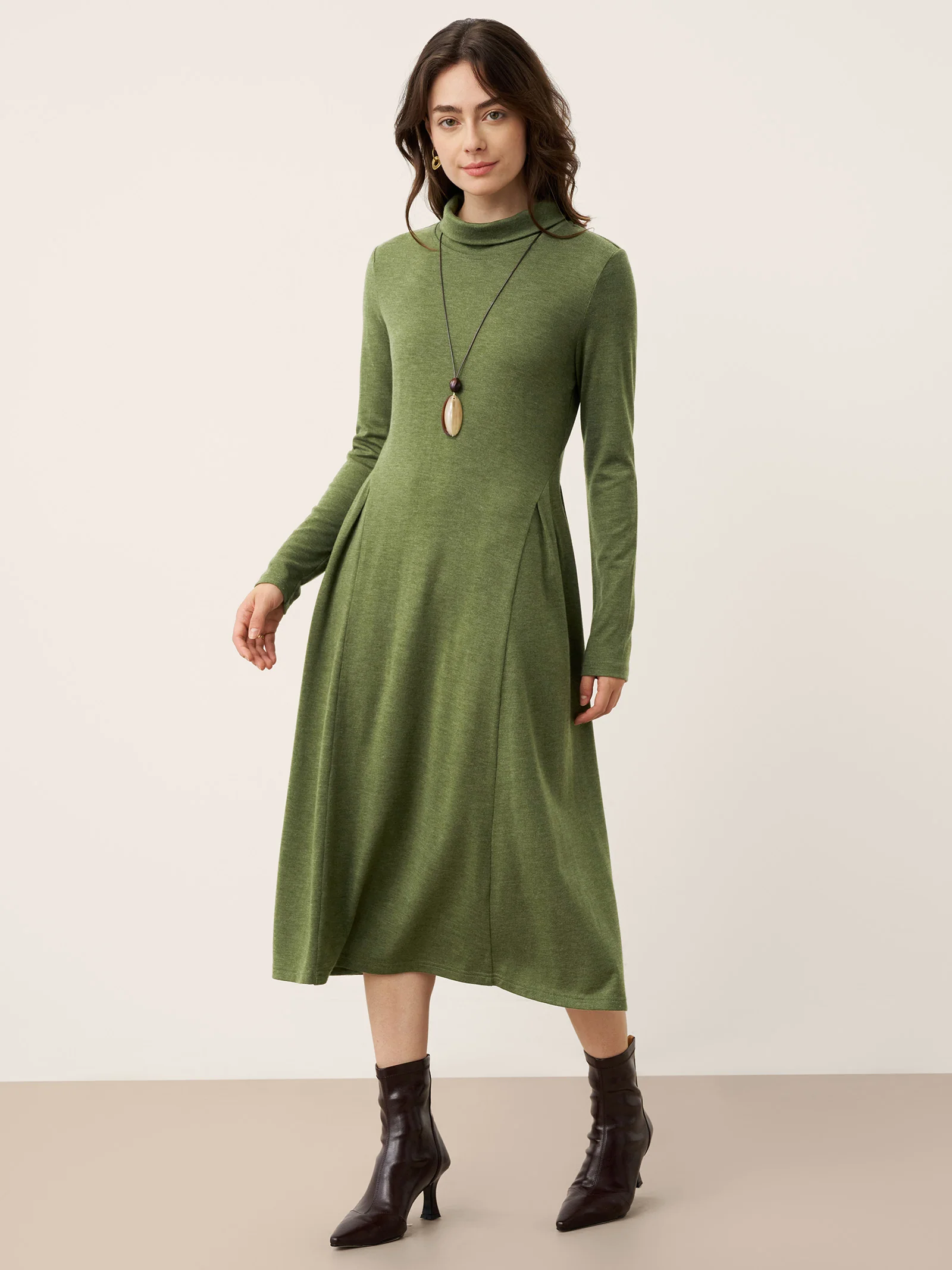 Wool Sculpted Pleats Turtleneck Maxi Dress BRIAR - Image 2