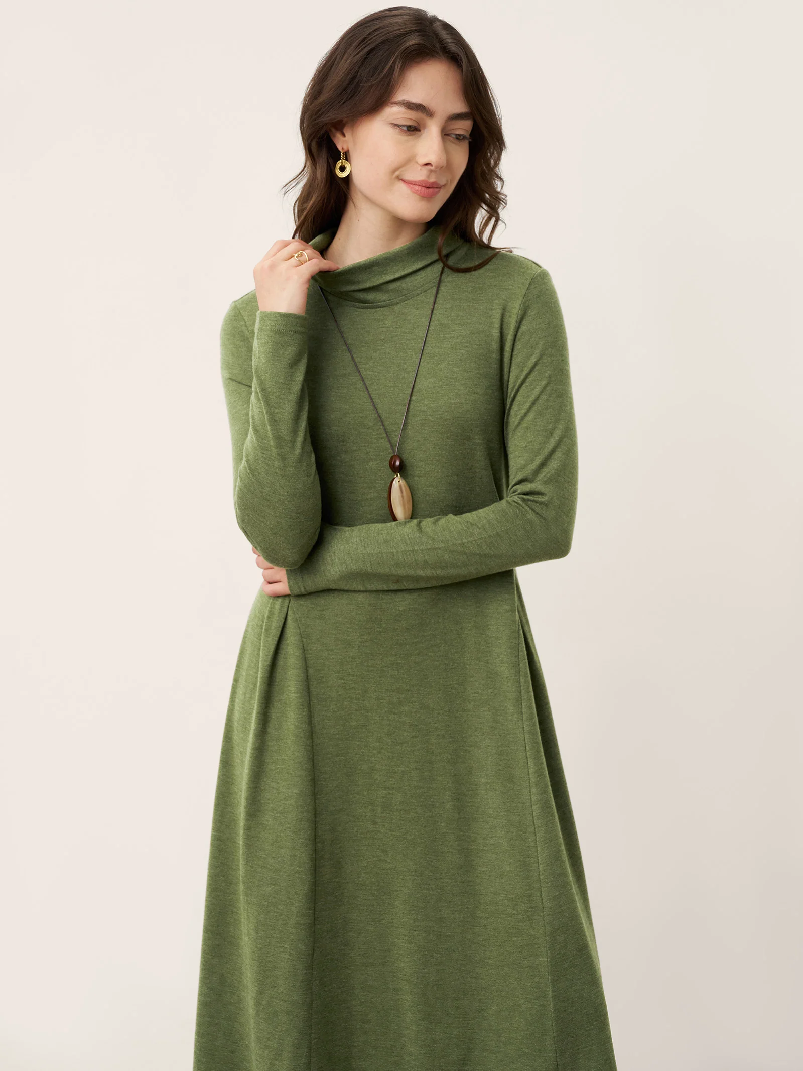 Wool Sculpted Pleats Turtleneck Maxi Dress BRIAR - Image 5