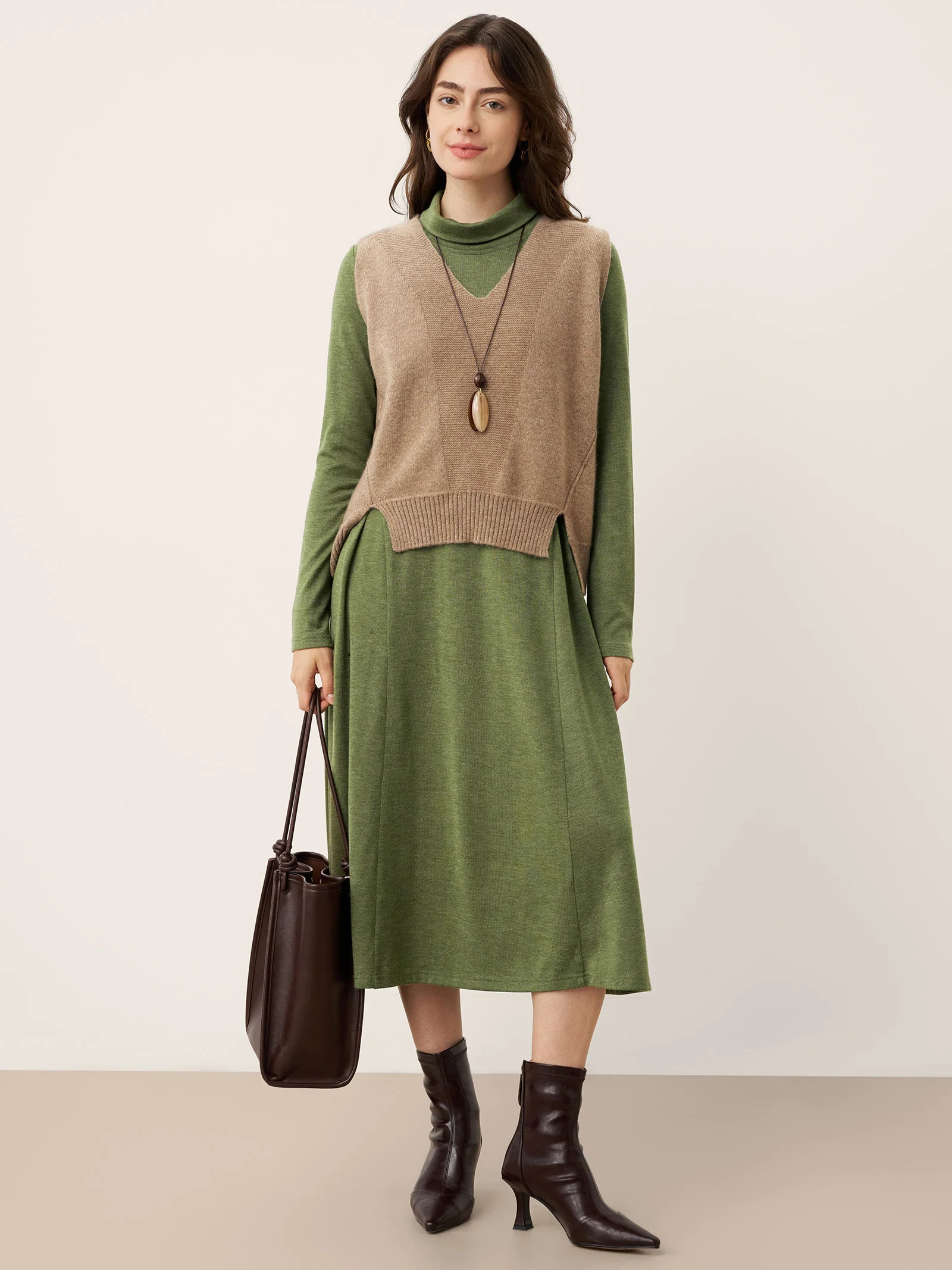 Wool Sculpted Pleats Turtleneck Maxi Dress BRIAR - Image 6
