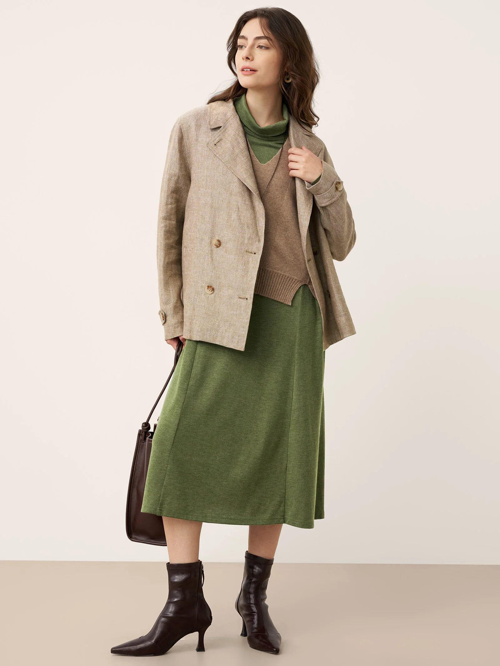 Wool Sculpted Pleats Turtleneck Maxi Dress BRIAR - Image 7