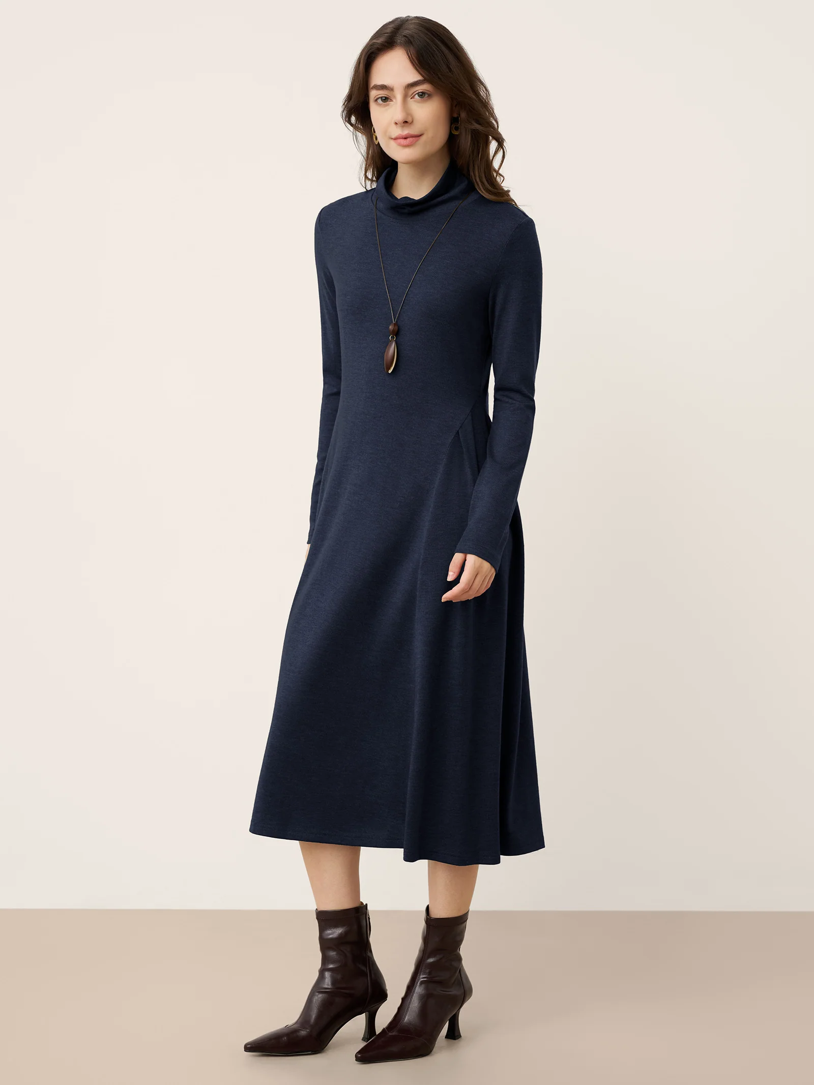Wool Sculpted Pleats Turtleneck Maxi Dress BRIAR - Image 8