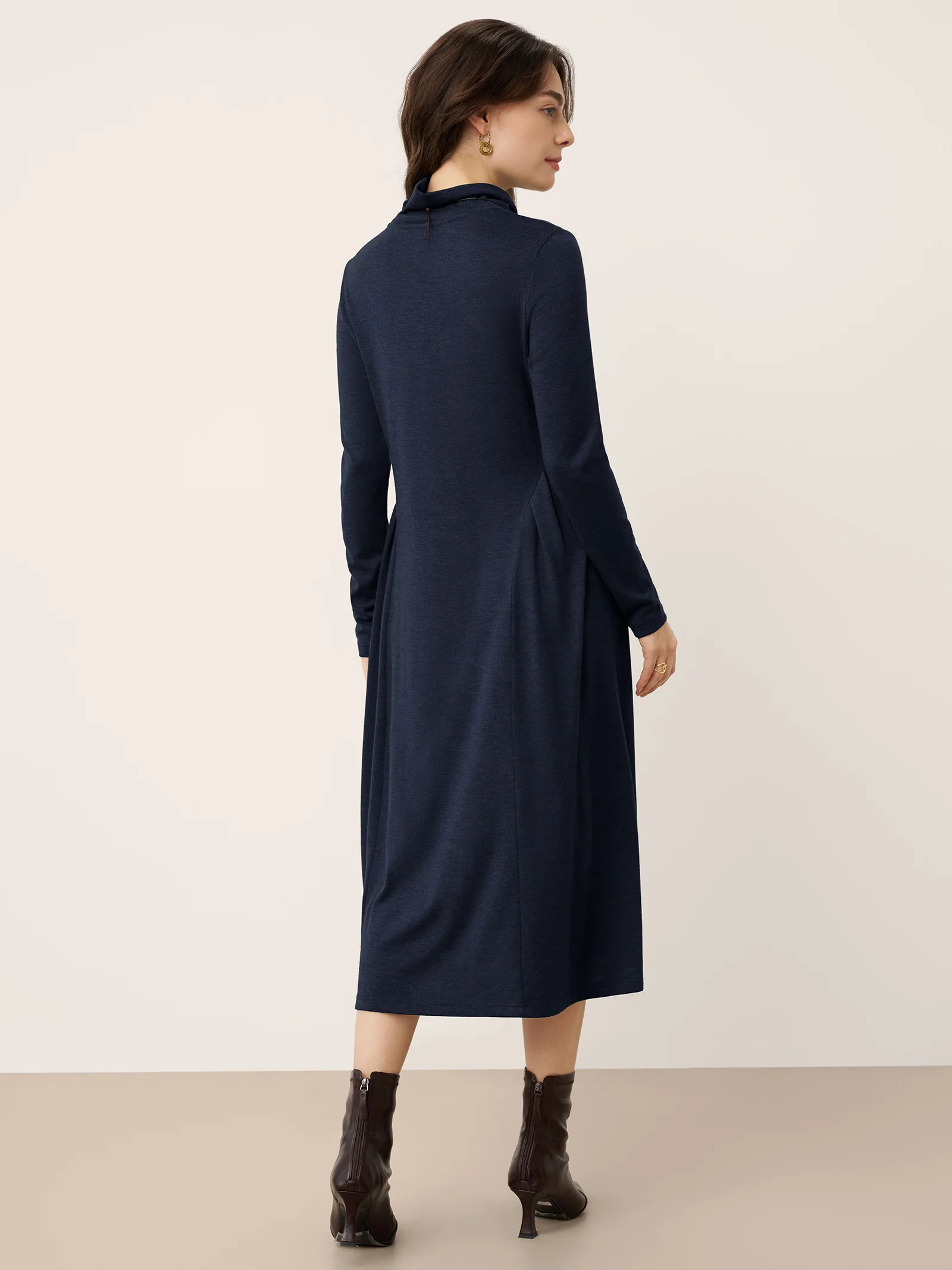 Wool Sculpted Pleats Turtleneck Maxi Dress BRIAR - Image 9