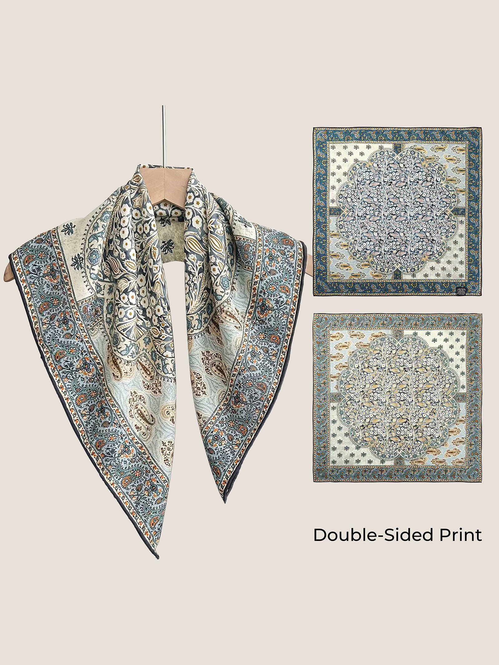 Wool Silk Printed Neck Square Scarf - Image 2