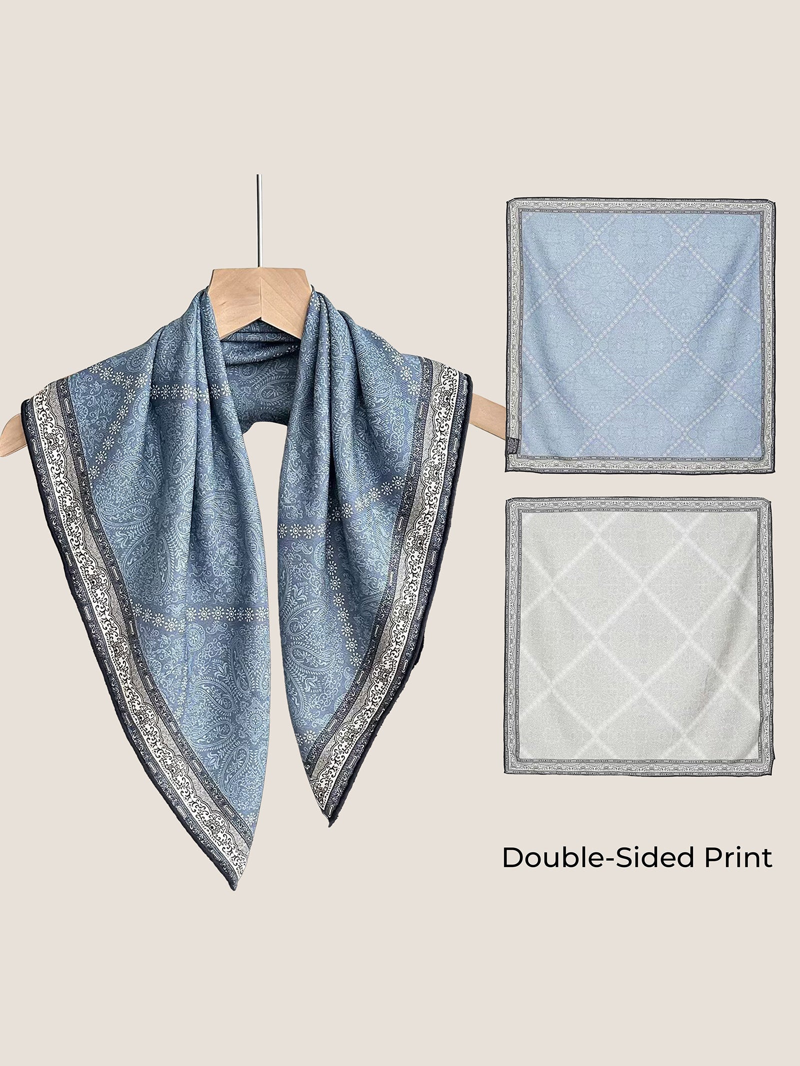 Wool Silk Printed Neck Square Scarf - Image 3