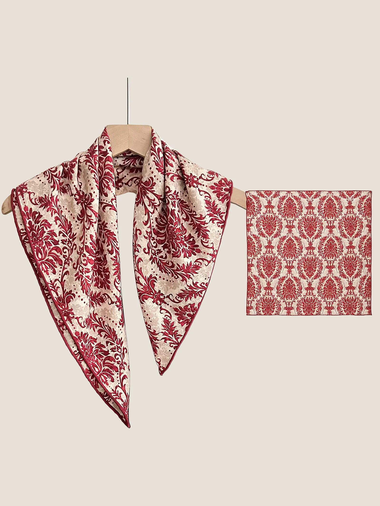 Wool Silk Printed Neck Square Scarf - Image 4