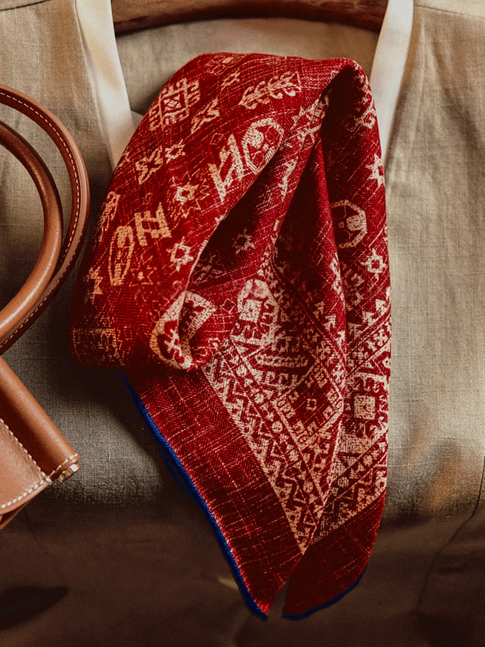 Wool Silk Printed Neck Square Scarf - Image 5