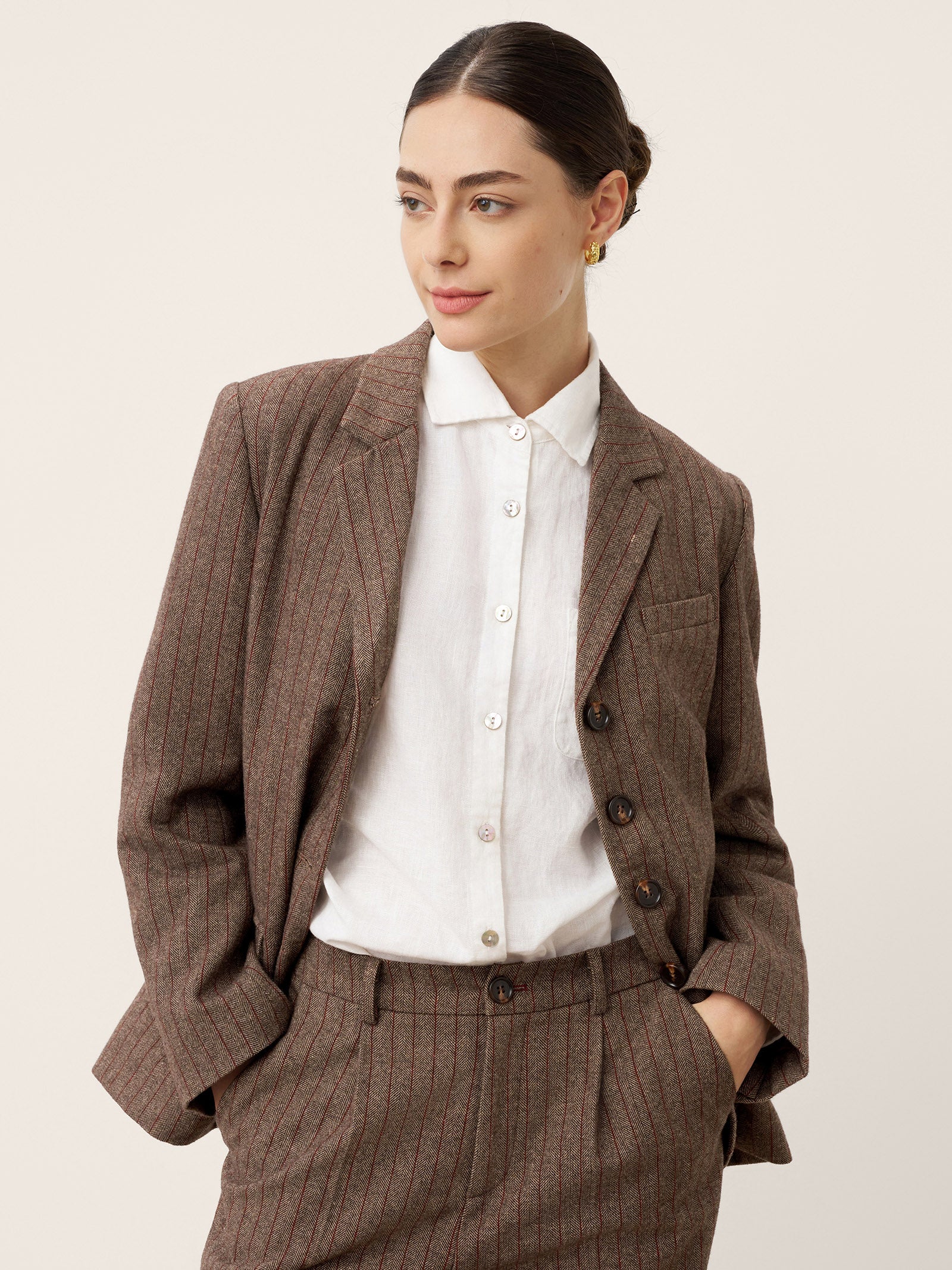 Wool Striped Notched Lapel Suit Blazer DAPHNE - Image 2