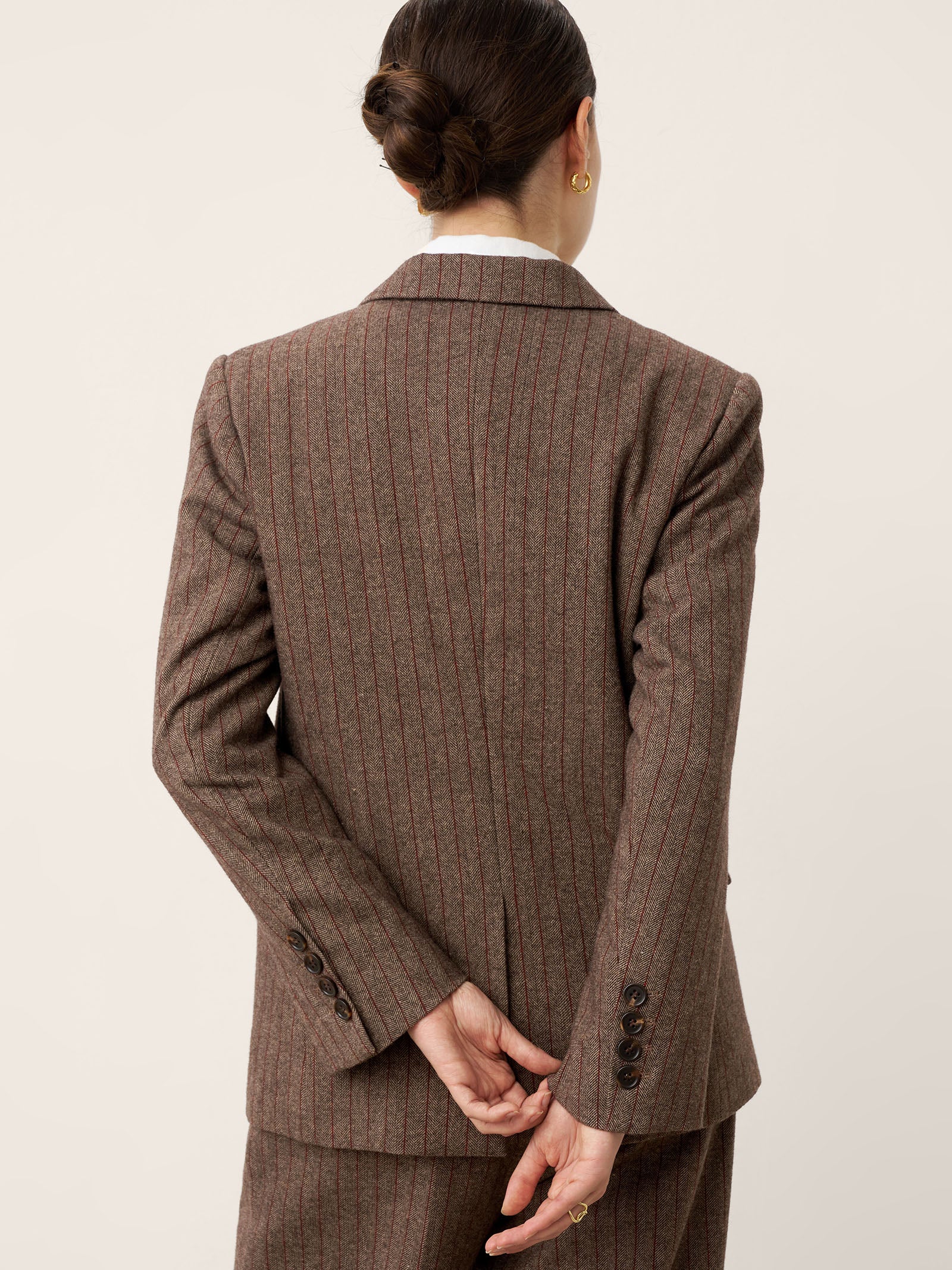 Wool Striped Notched Lapel Suit Blazer DAPHNE - Image 3