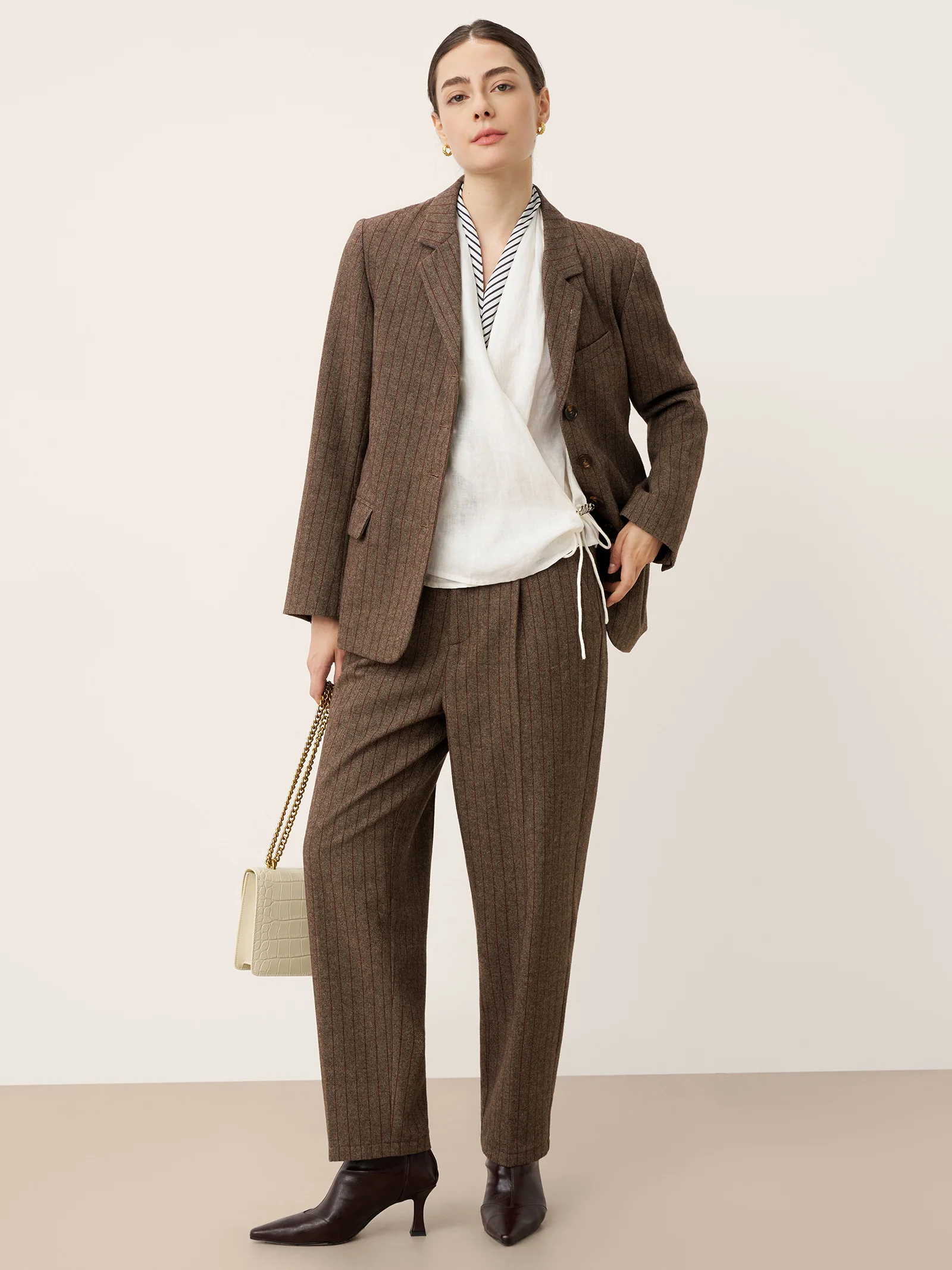 Wool Striped Notched Lapel Suit Blazer DAPHNE - Image 5