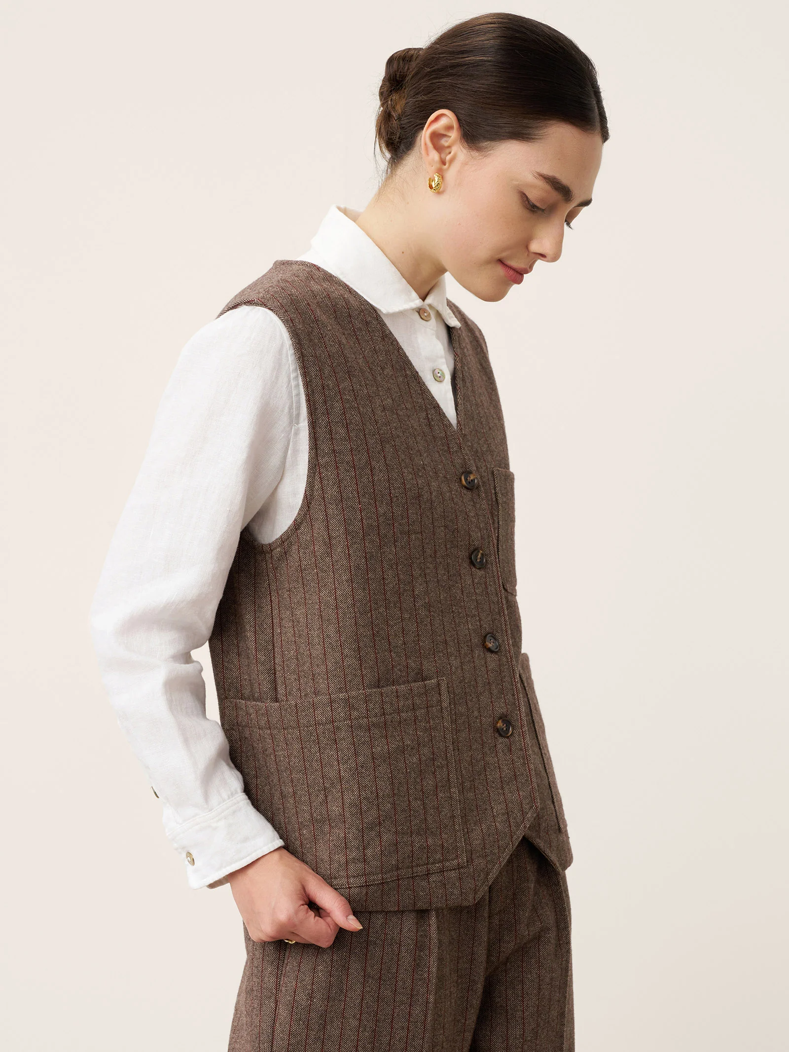 Wool Striped V-Neck Button-Detail Vest ELUNED - Image 2