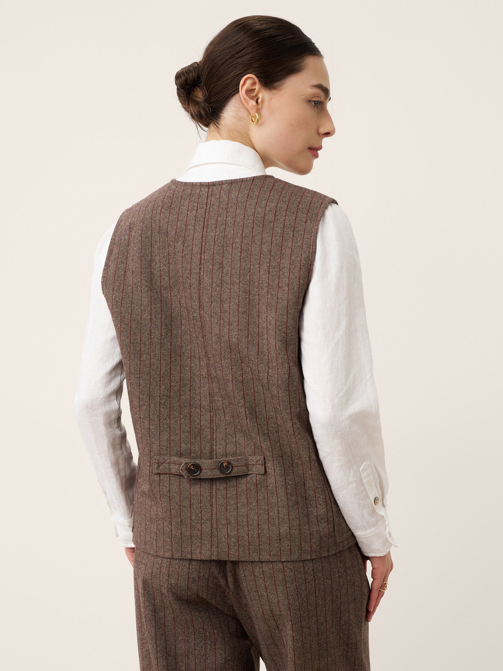 Wool Striped V-Neck Button-Detail Vest ELUNED - Image 3