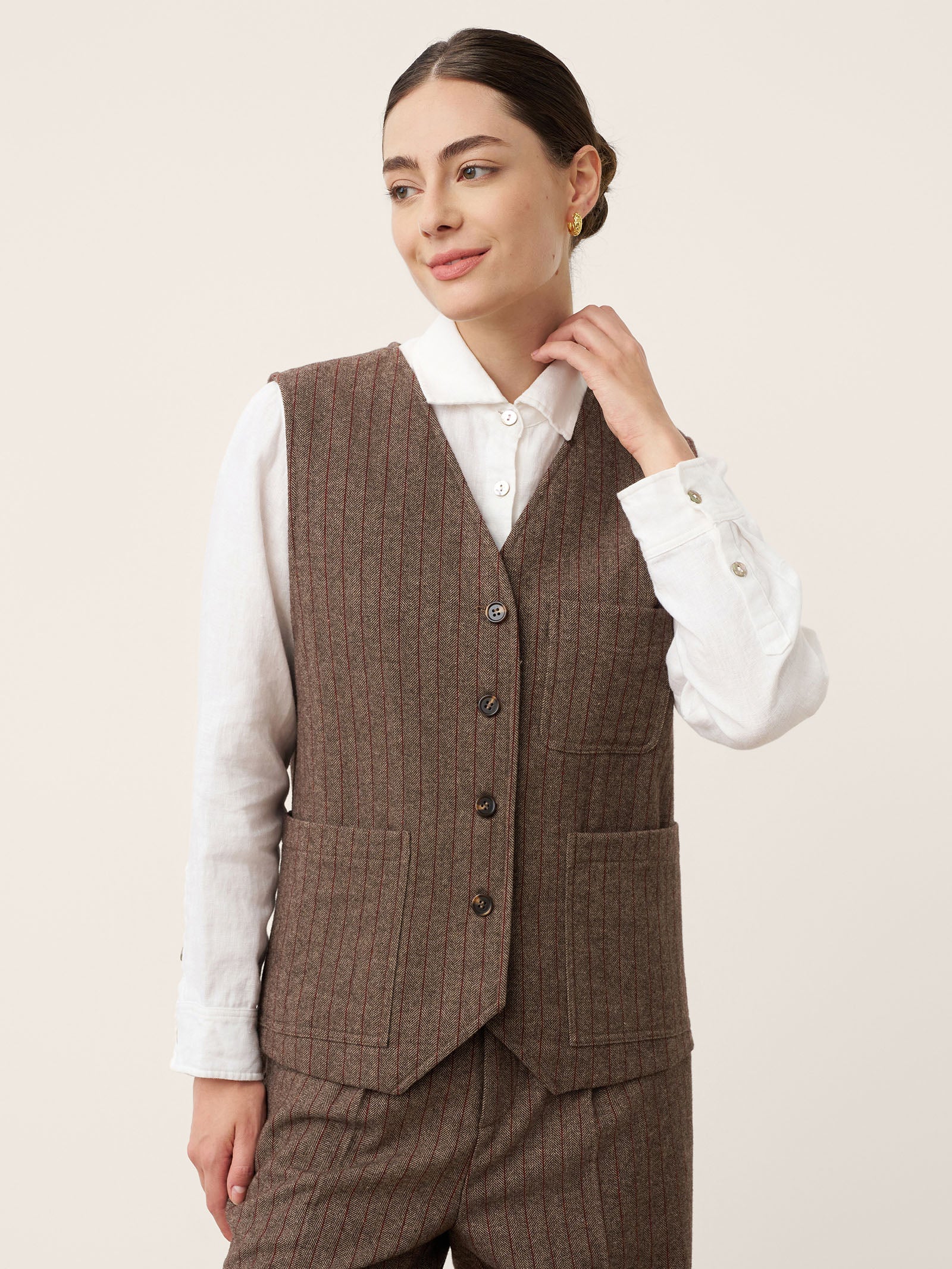 Wool Striped V-Neck Button-Detail Vest ELUNED - Image 4