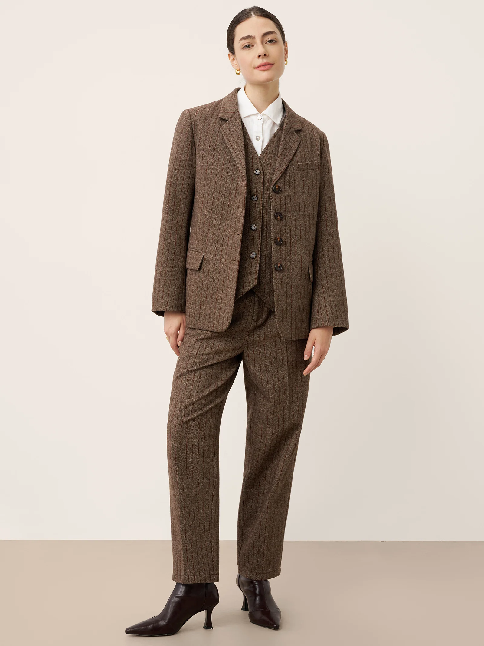 Wool Striped V-Neck Button-Detail Vest ELUNED - Image 6