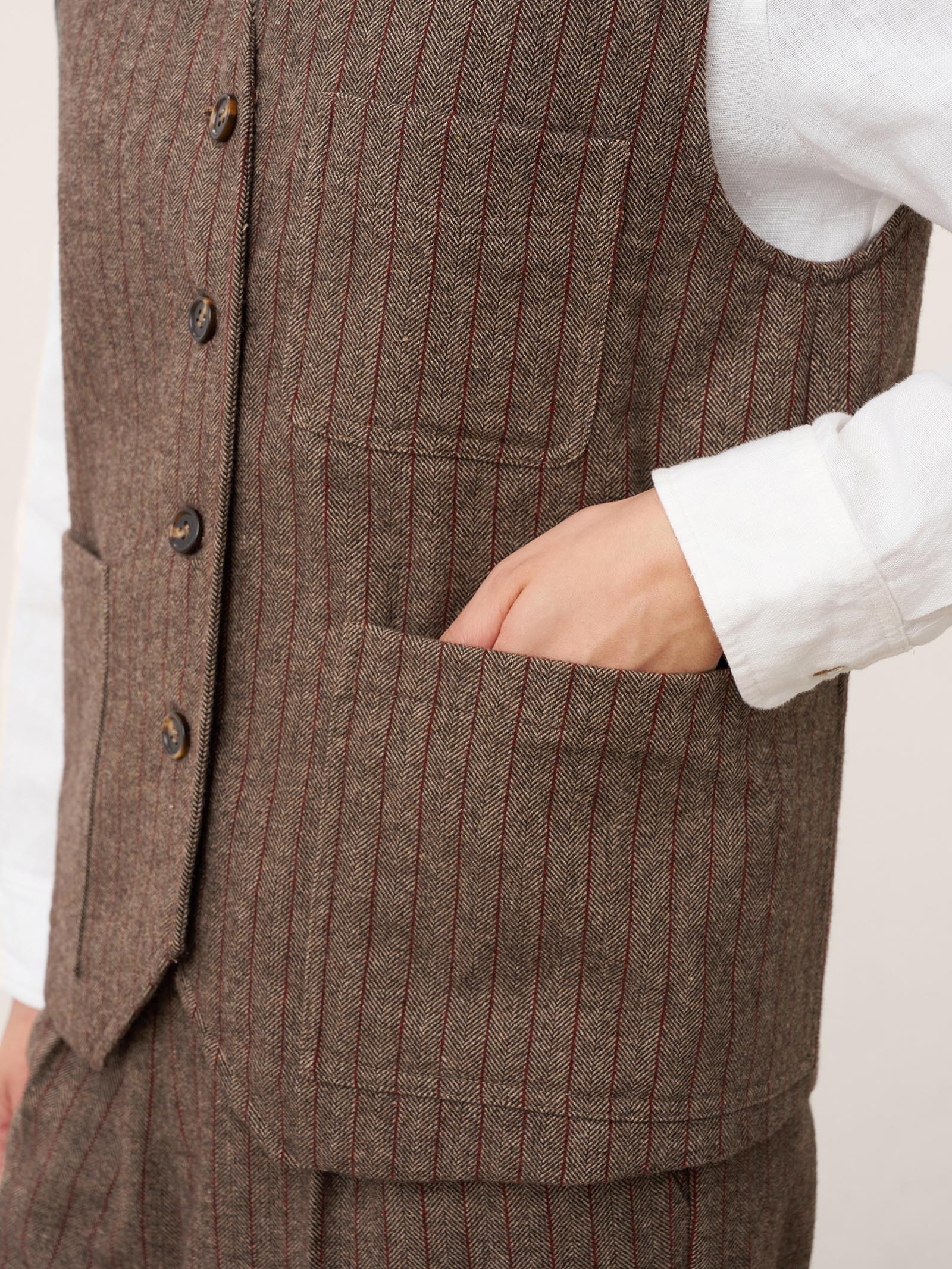 Wool Striped V-Neck Button-Detail Vest ELUNED - Image 7