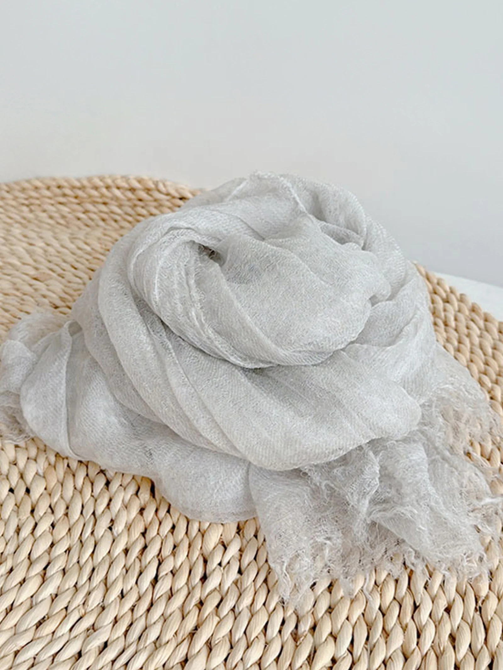 Wool Tencel Solid Ruched Lightweight Scarf - Image 2