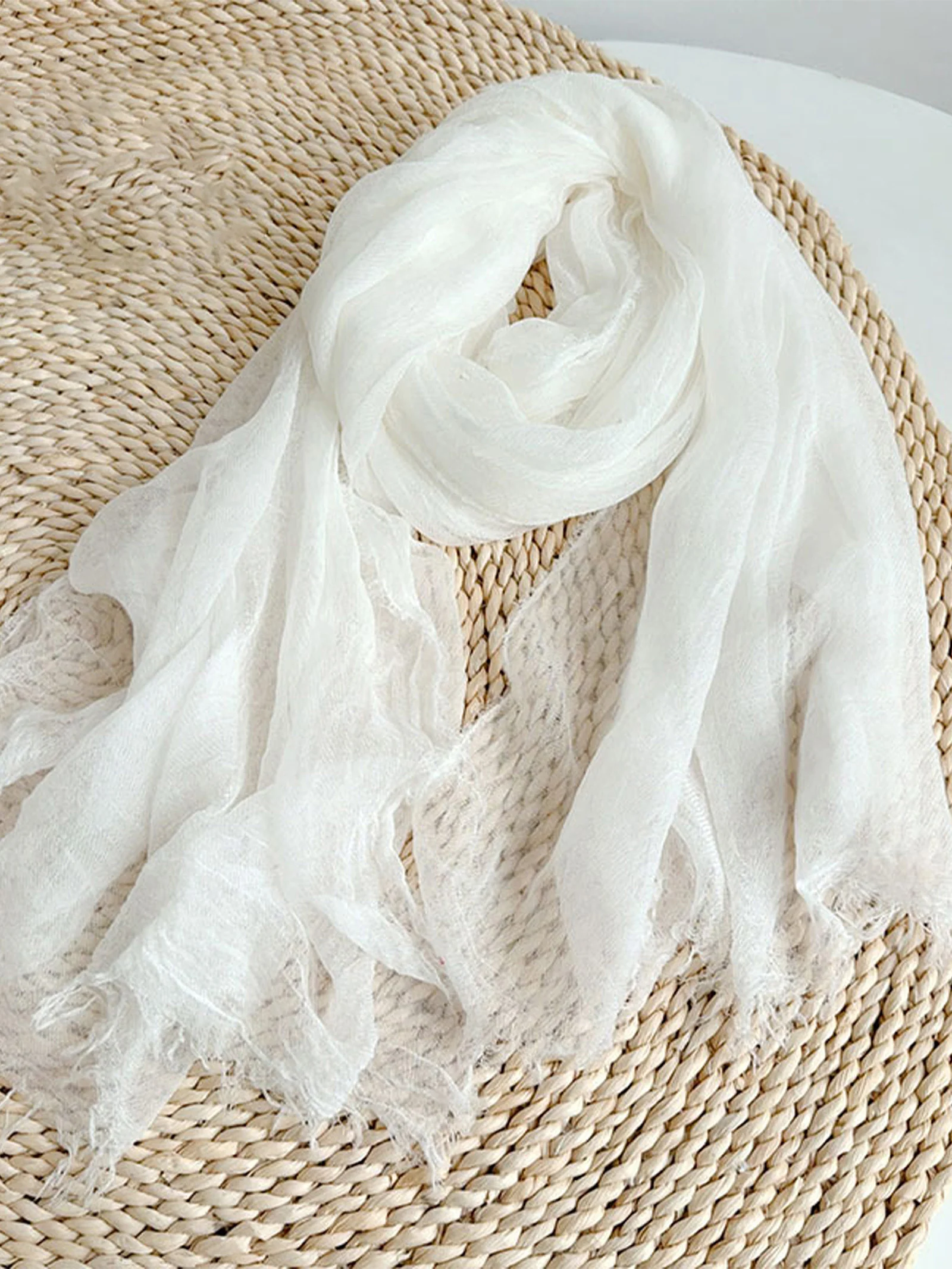 Wool Tencel Solid Ruched Lightweight Scarf - Image 3