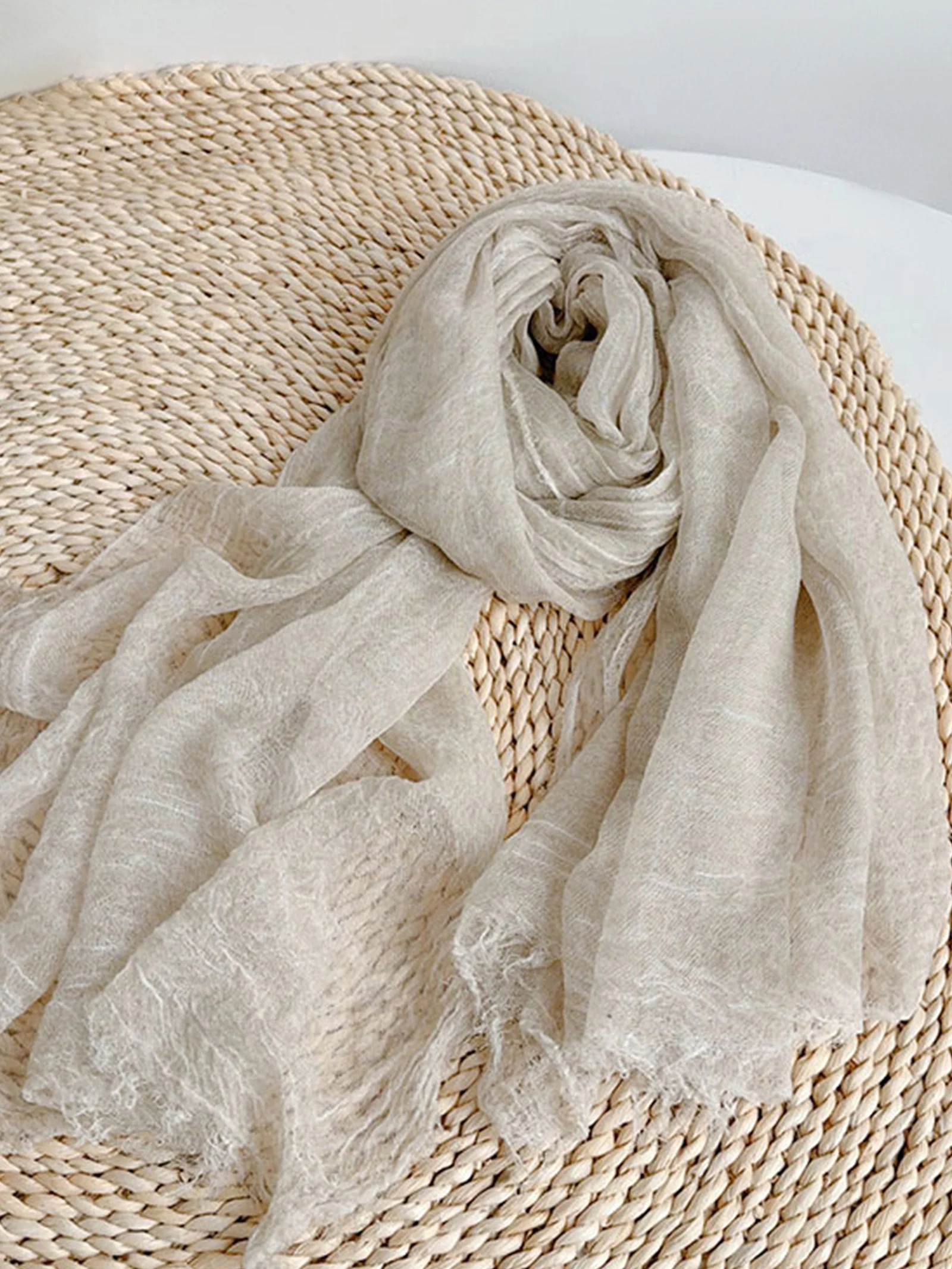 Wool Tencel Solid Ruched Lightweight Scarf - Image 4