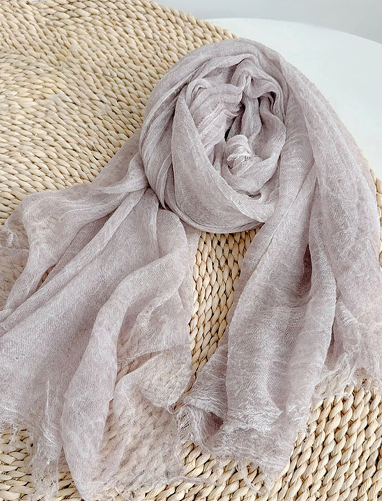 Wool Tencel Solid Ruched Lightweight Scarf - Image 5