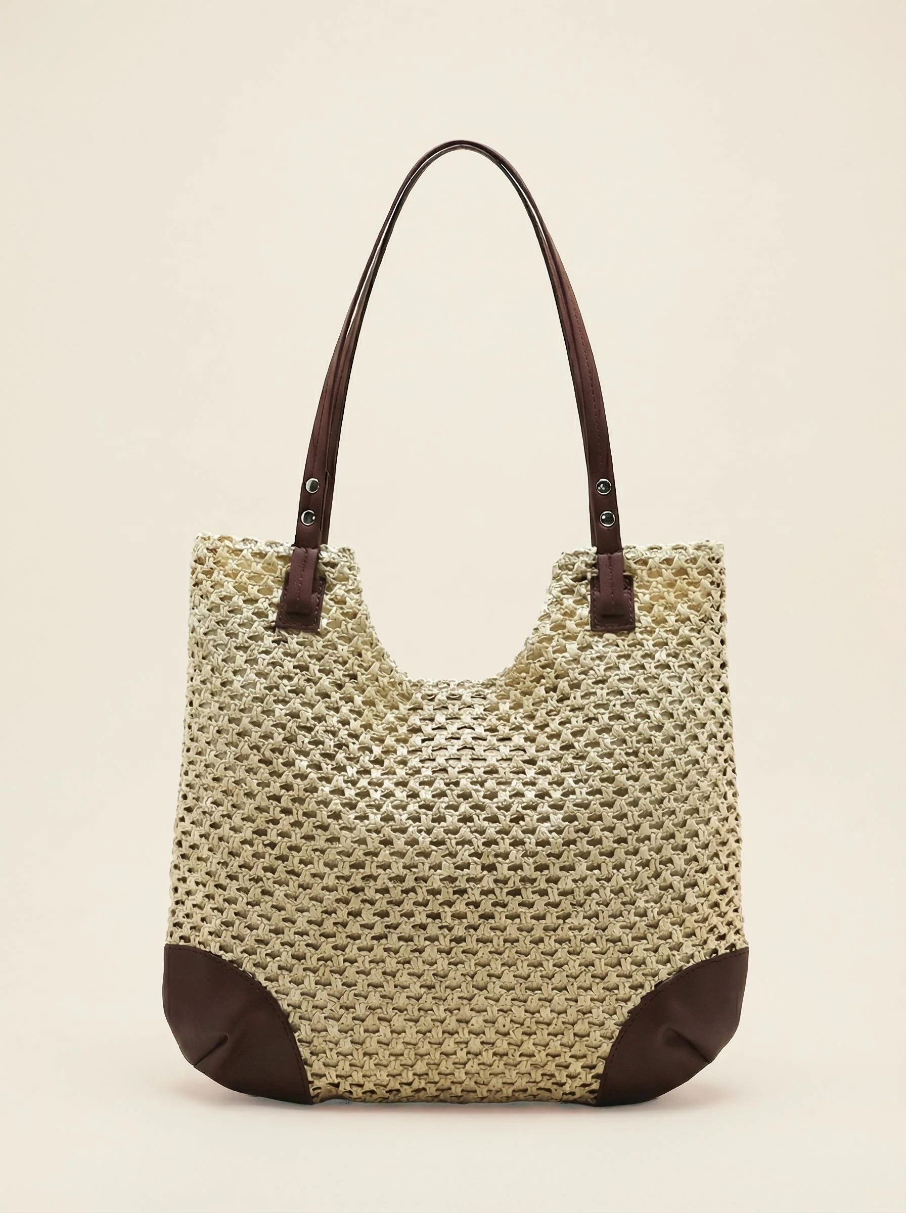 Woven Hollow-Out Shoulder Tote Bag